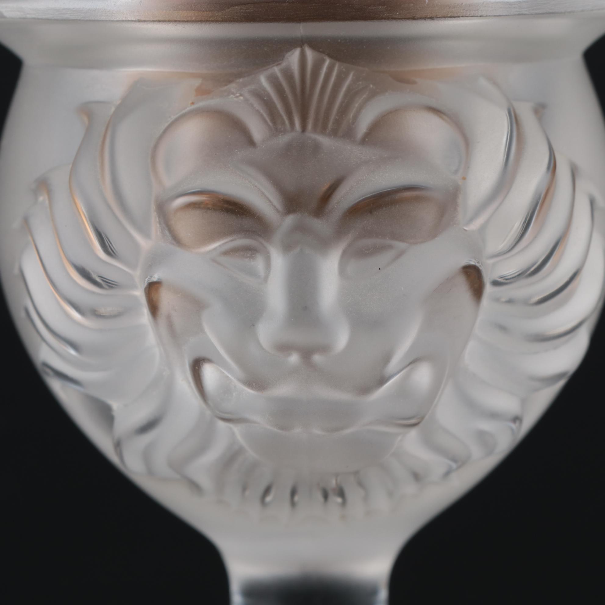 Lalique "Tête de Lion" Frosted Crystal Ashtray and Table Lighter