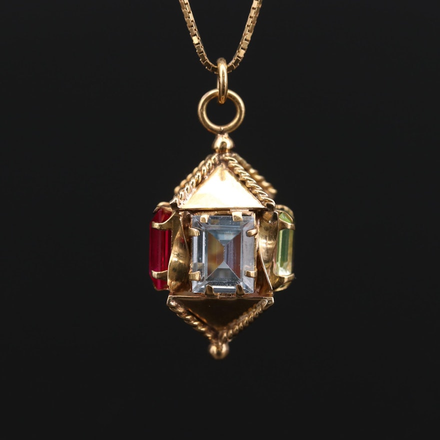 14K Yellow Gold Spinel and Ruby Pendant Necklace