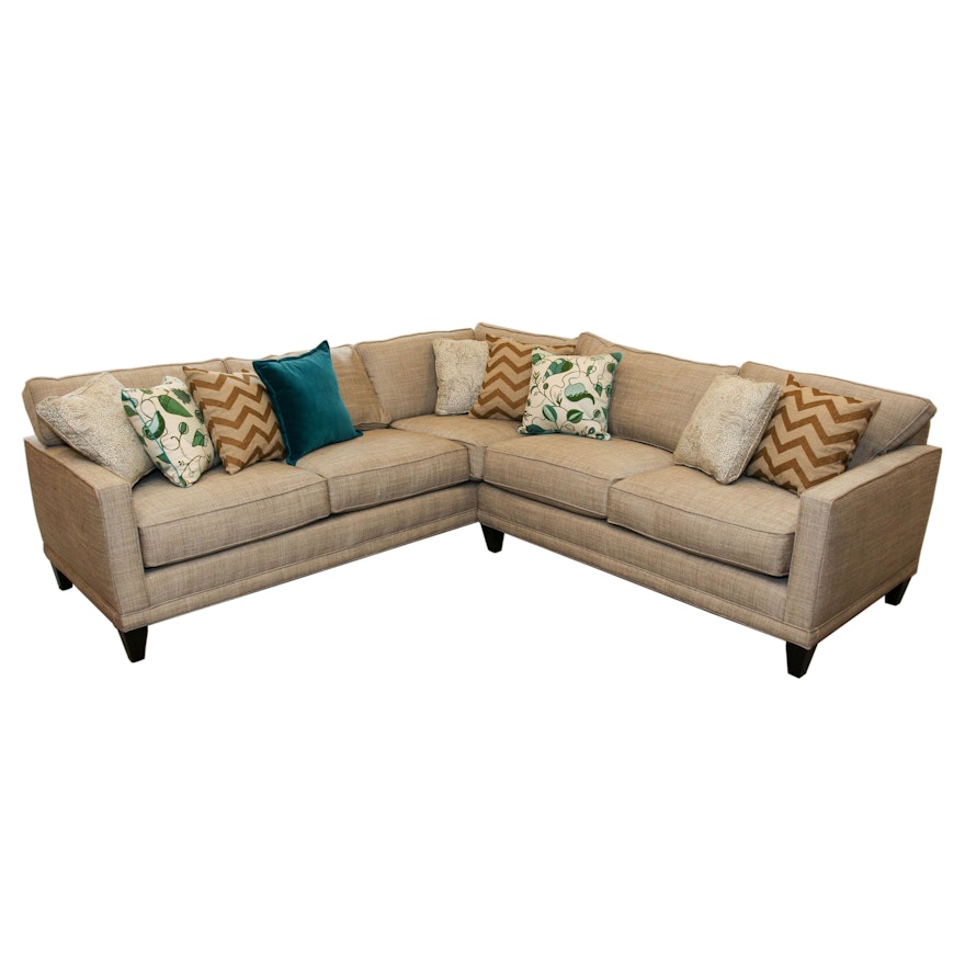 Rowe Furniture Tweed Sectional with Decorative Throw Pillows