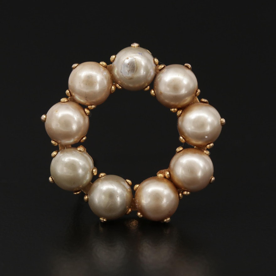 10K White Gold Pearl Halo Brooch