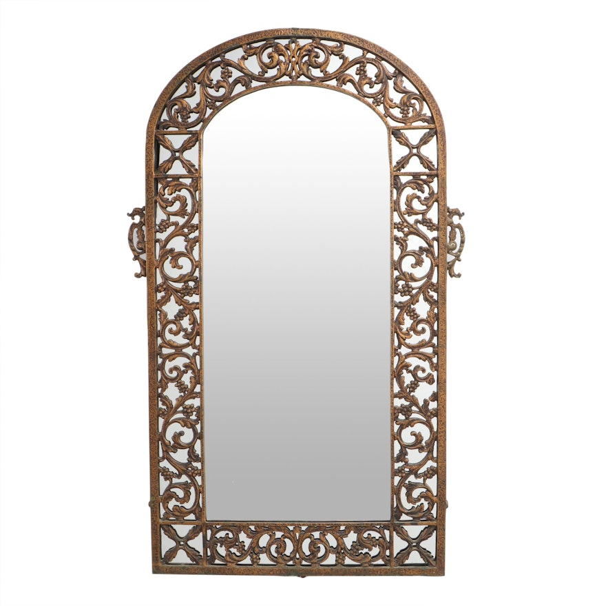 Copper Tone Metal Arch Top Mirror with Grapevine Pattern
