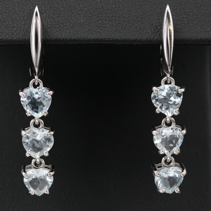 Sterling Silver Aquamarine Heart Dangle Earrings