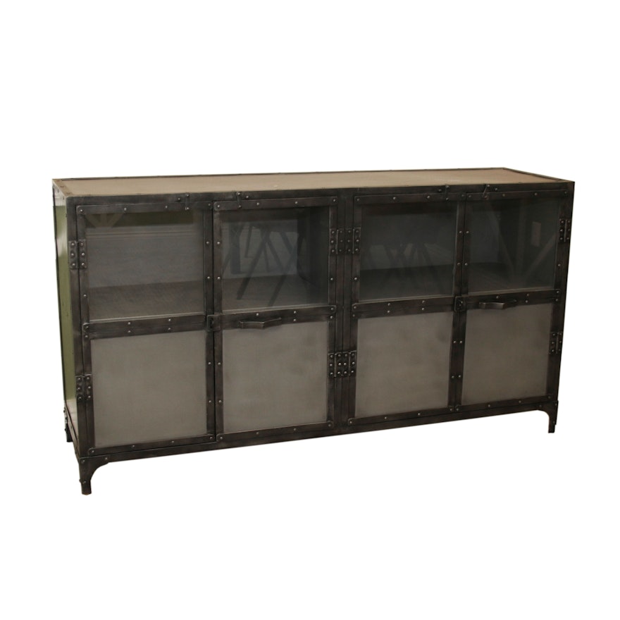 Industrial Style Metal Storage Cabinet with Glass Doors