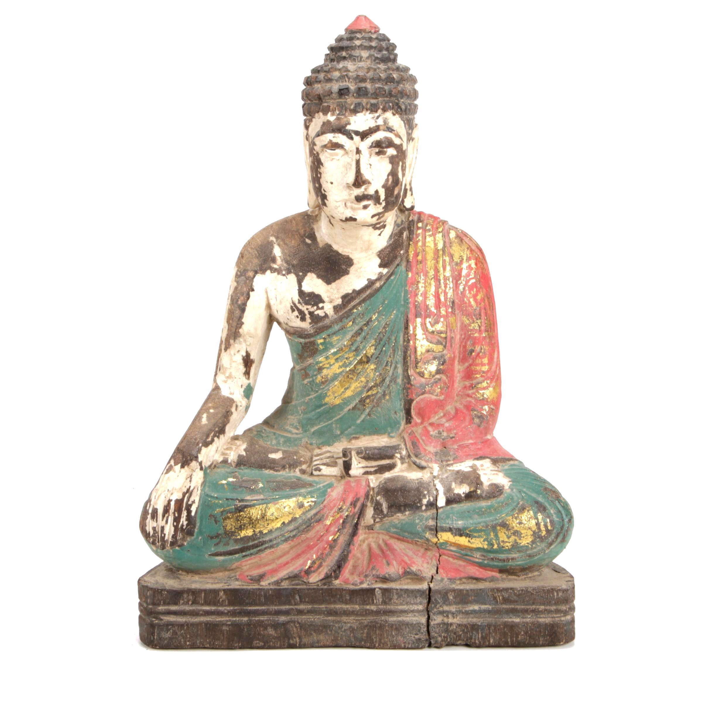 Vintage Thai Seated Buddha Carved Wooden Sculpture, 1960s