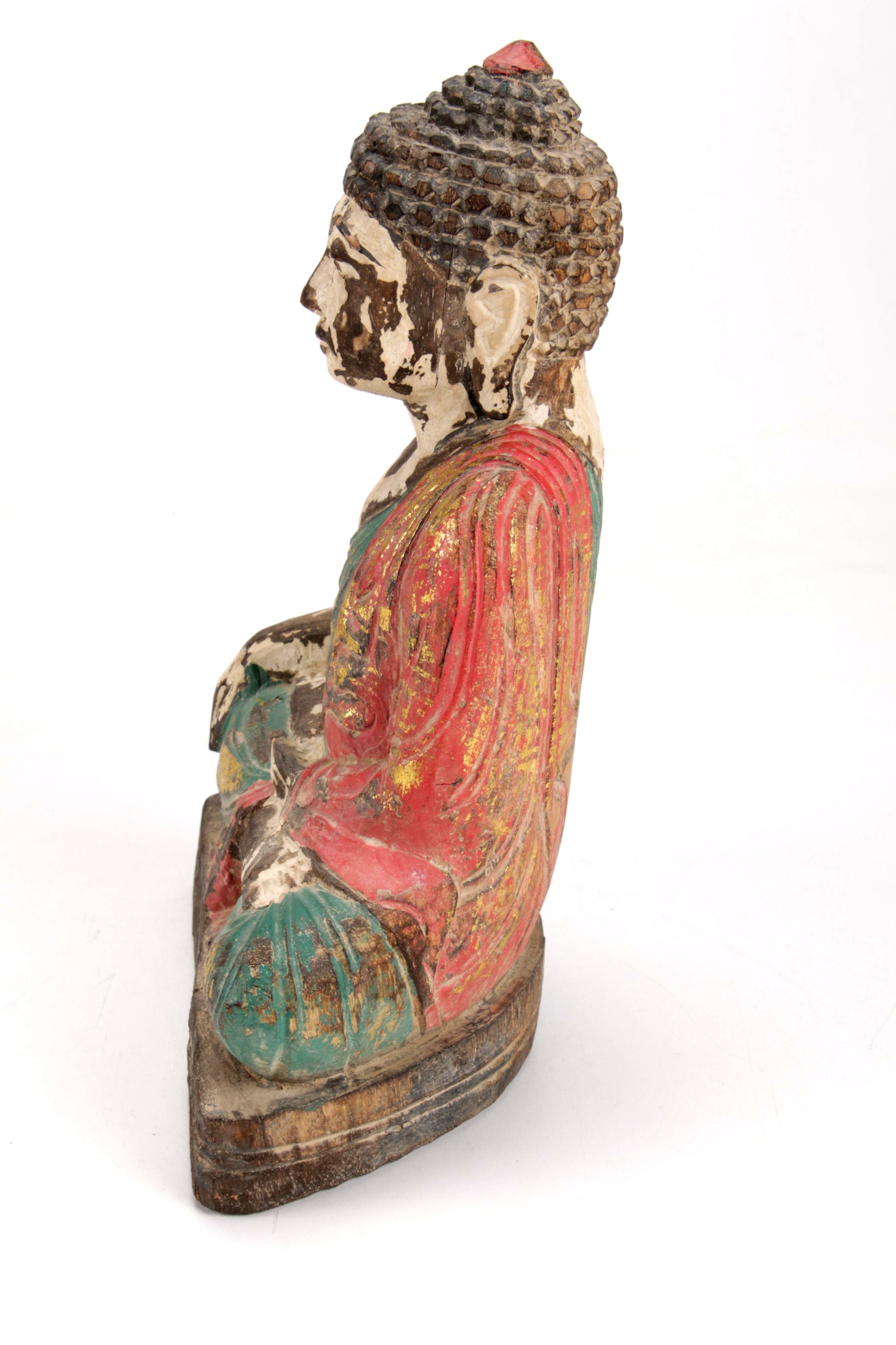 Vintage Thai Seated Buddha Carved Wooden Sculpture, 1960s