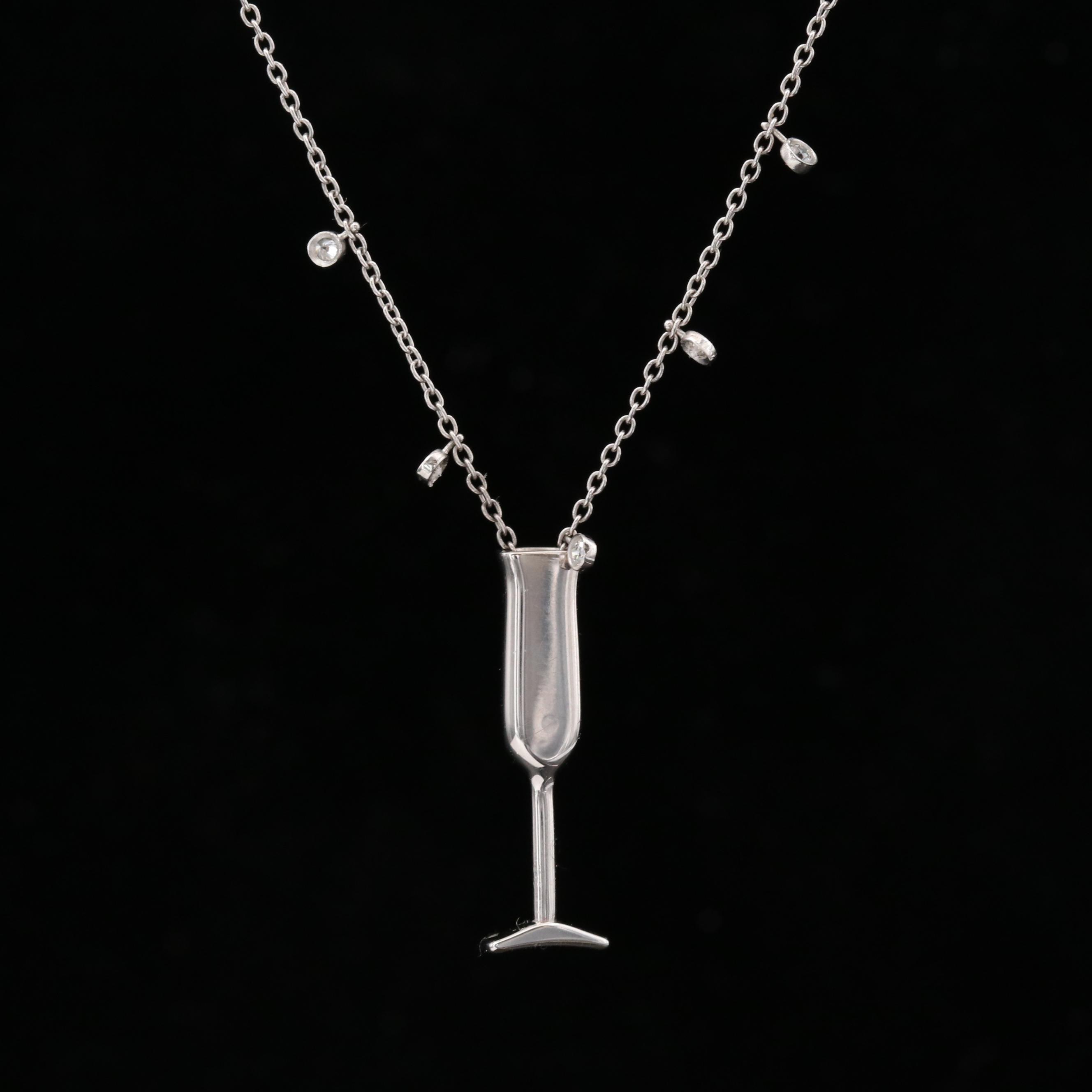 Roberto Coin 18K White Gold Champagne Glass Pendant Necklace