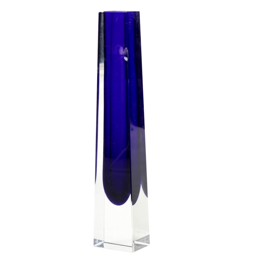 Moser Mid Century Modern Cobalt and Clear Cased Glass Vase, 1960s