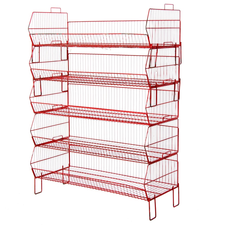 Stackable Red Iron Wire Rack Shelves, Mid to Late 20th Century