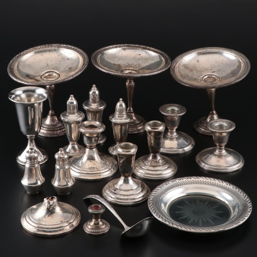 Weighted Sterling Silver Candlesticks, Shakers, Compotes, and More