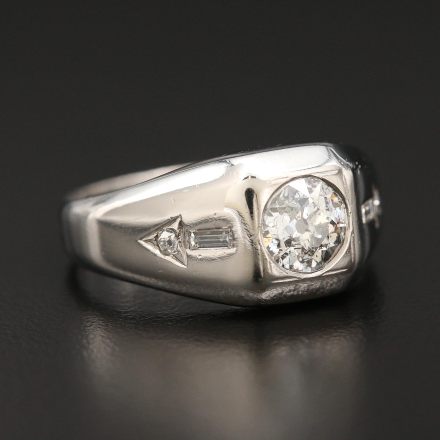 Vintage Platinum 1.31 CTW Diamond Ring with Old European Cut Center