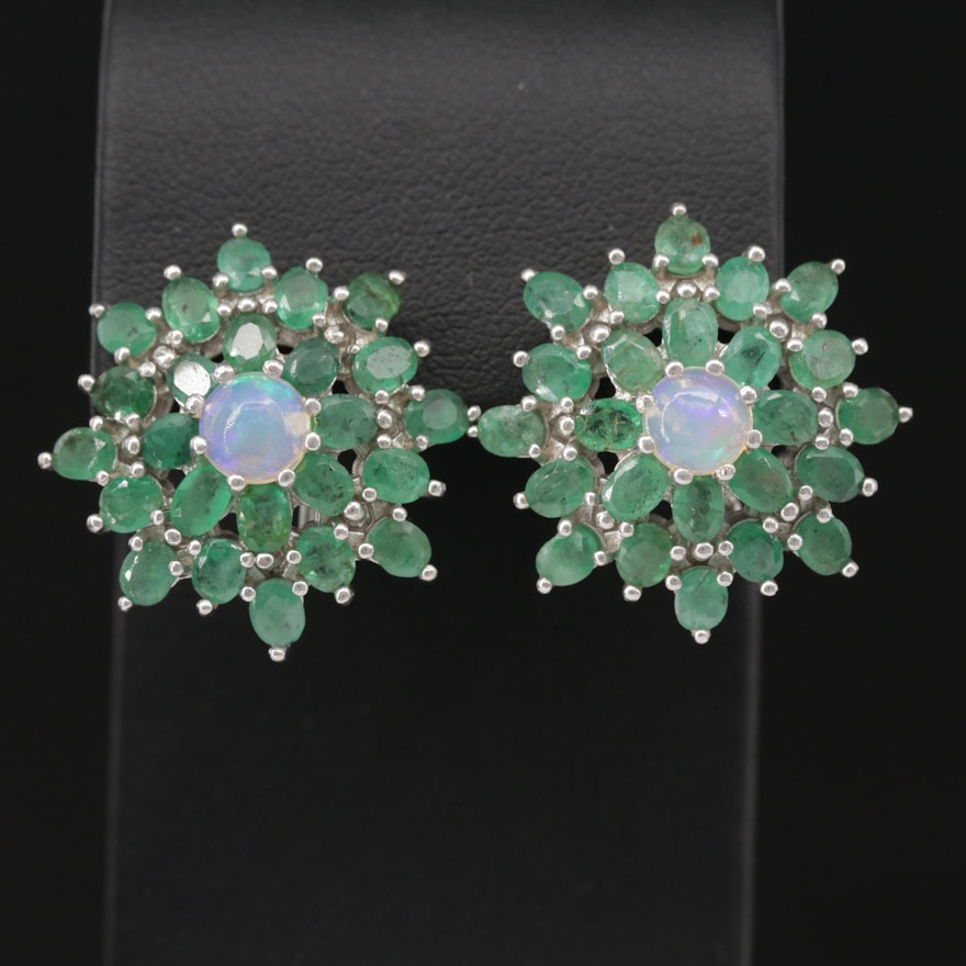 Sterling Opal and Emerald Earrings