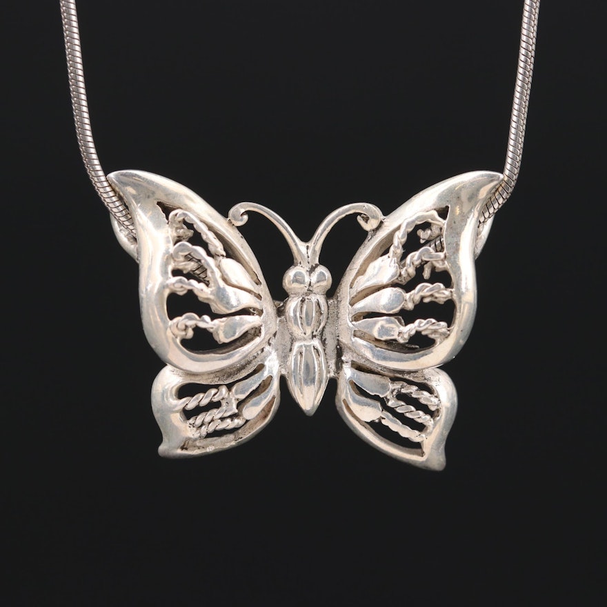 Sterling Silver Butterfly Slide Pendant on Snake Chain