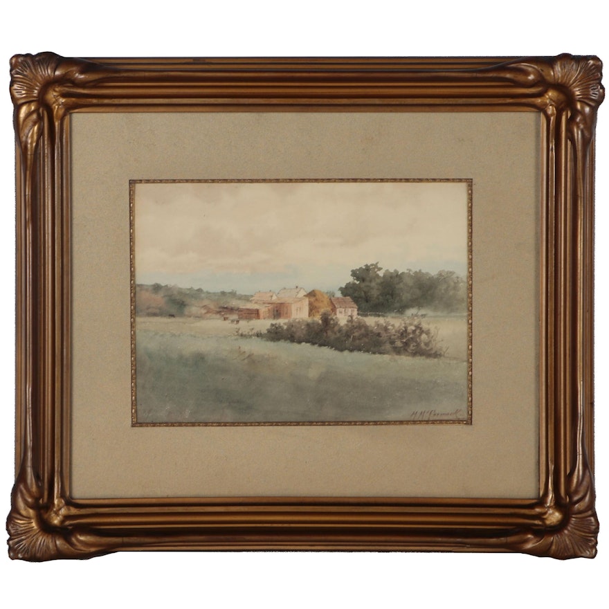 M. McCormack Landscape Watercolor Painting, 1895