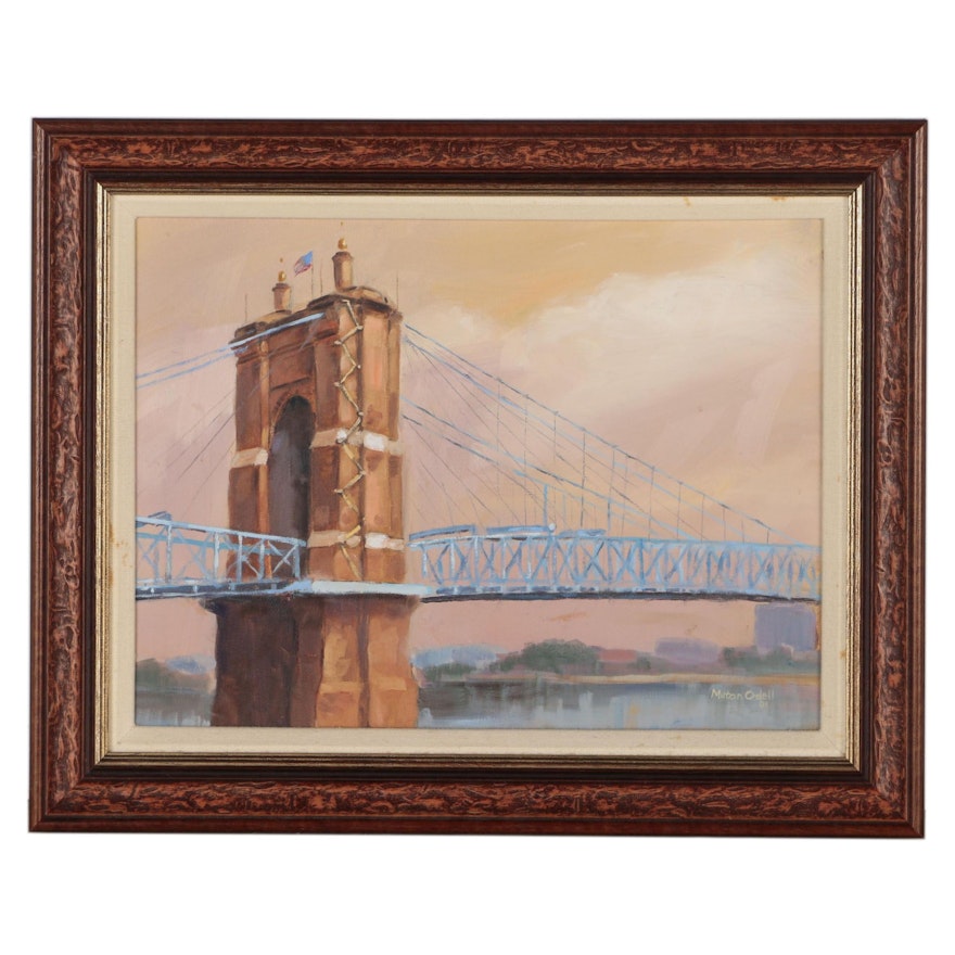 Milton O'Dell Oil Painting of Cincinnati Roebling Suspension Bridge, 2001