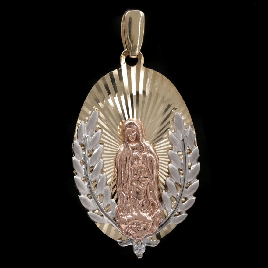 14K Tri-Color Gold "Our Lady of Guadalupe" Pendant