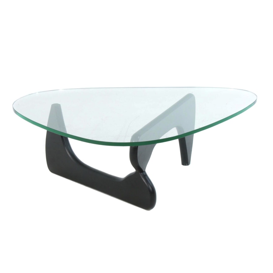 Modernist Isamu Noguchi Style Ebonized Wood and Glass Top Coffee Table