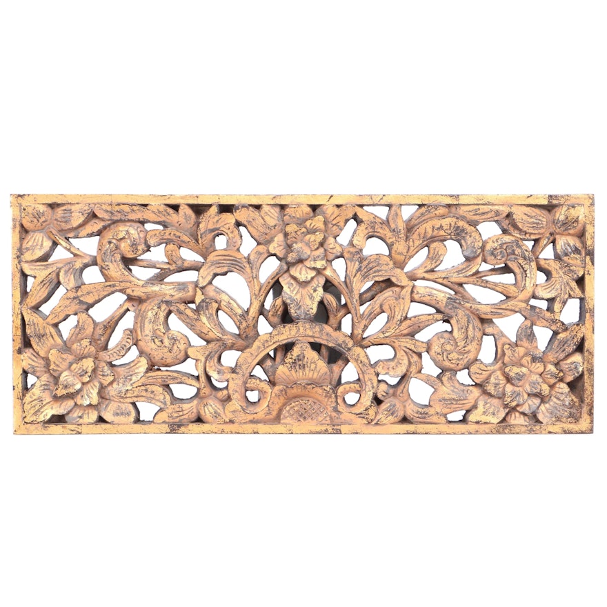 Contemporary Wood "Bastia" Wall Plaque With Antique Gold Finish