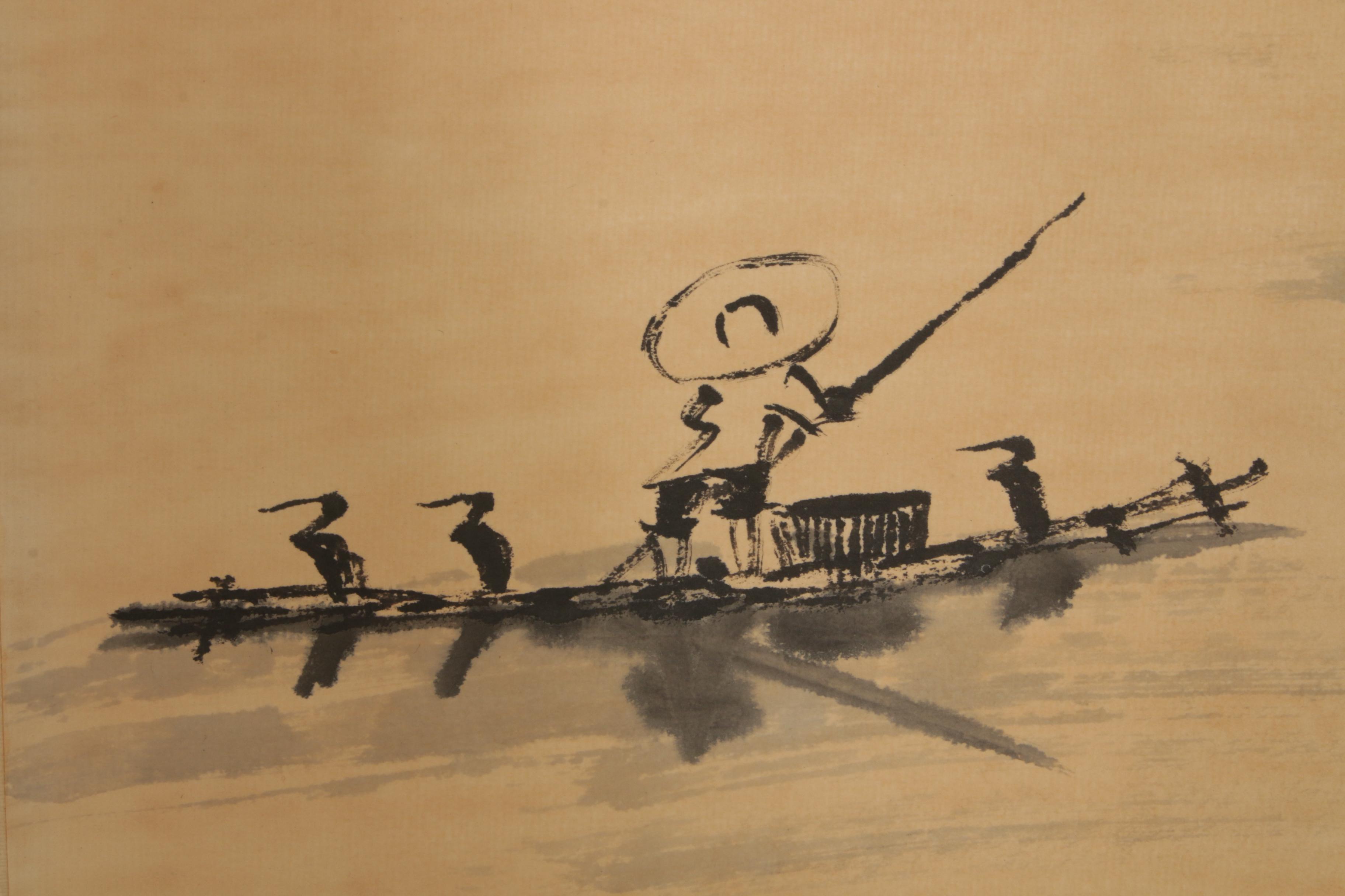 Chinese Landscape Ink Wash Painting on Hanging Scroll