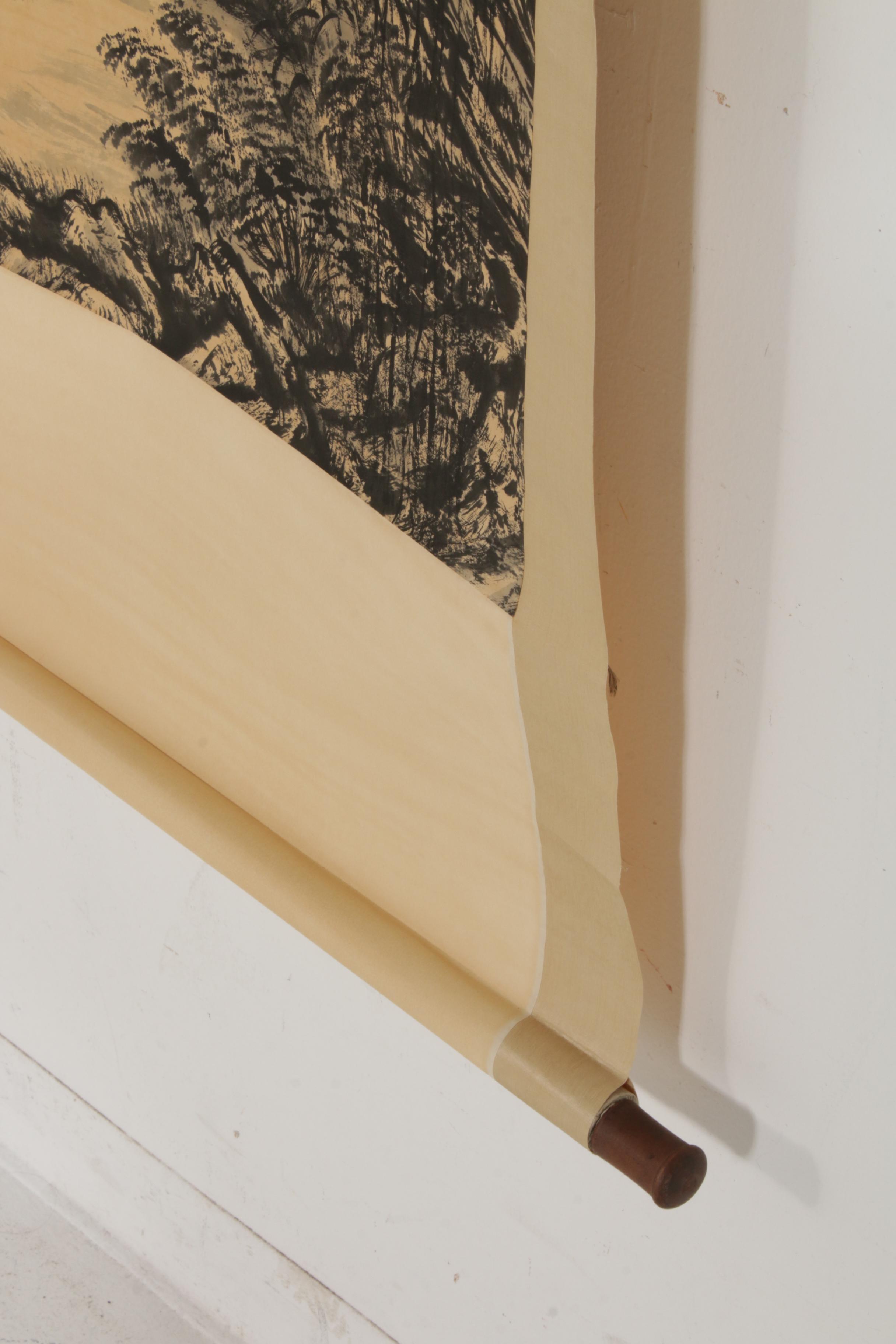 Chinese Landscape Ink Wash Painting on Hanging Scroll