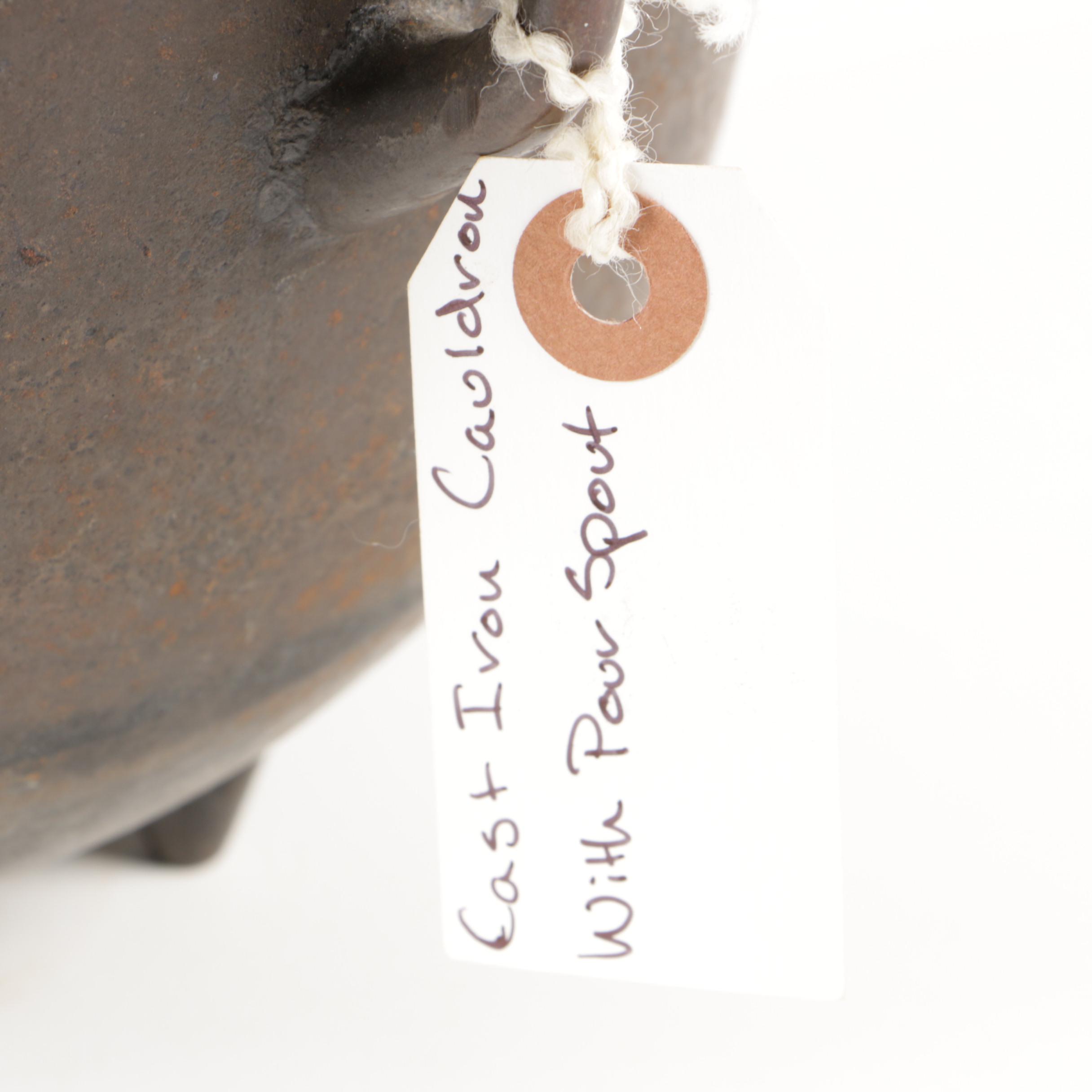 Footed Cast Iron Handled Cauldron with Pour Spout