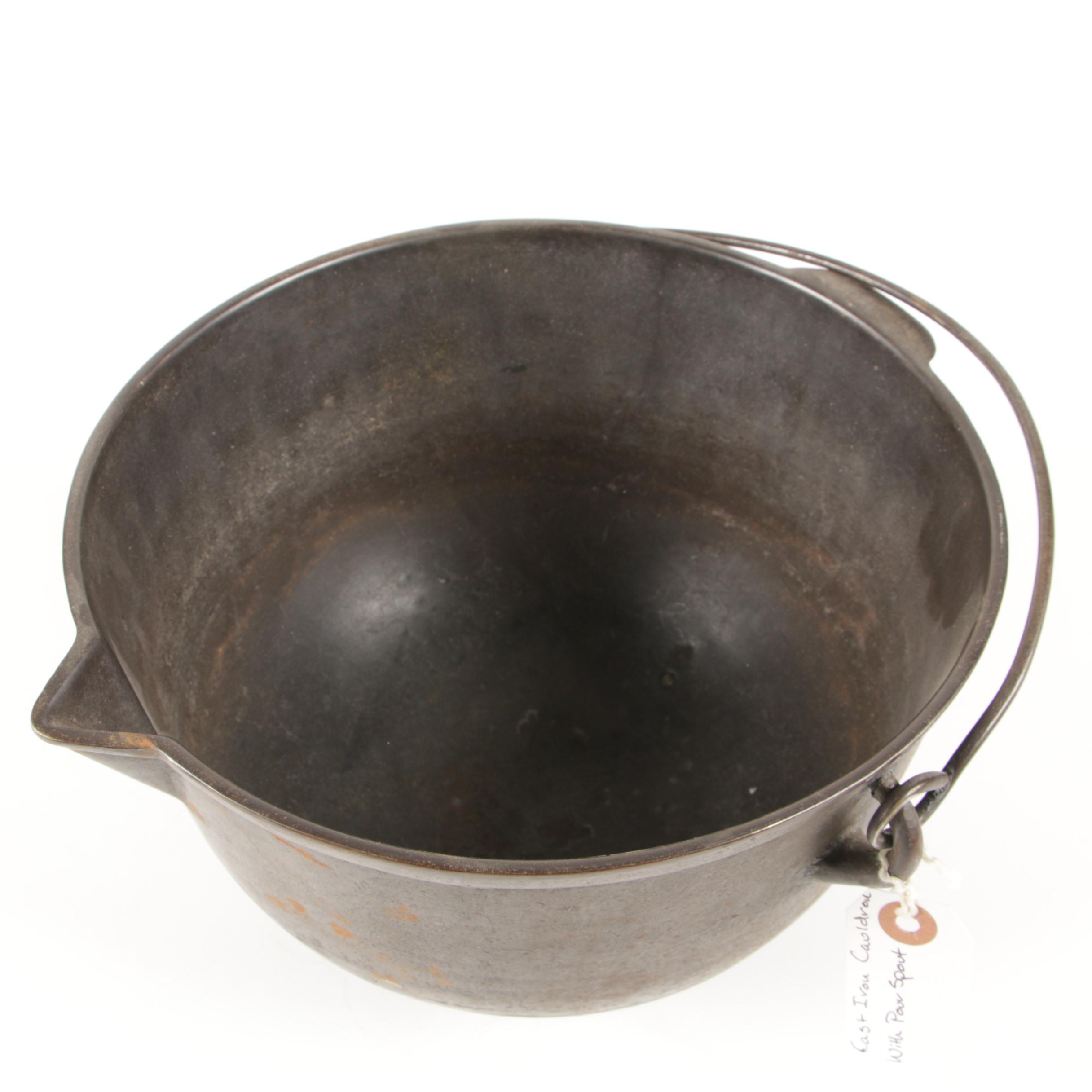 Footed Cast Iron Handled Cauldron with Pour Spout