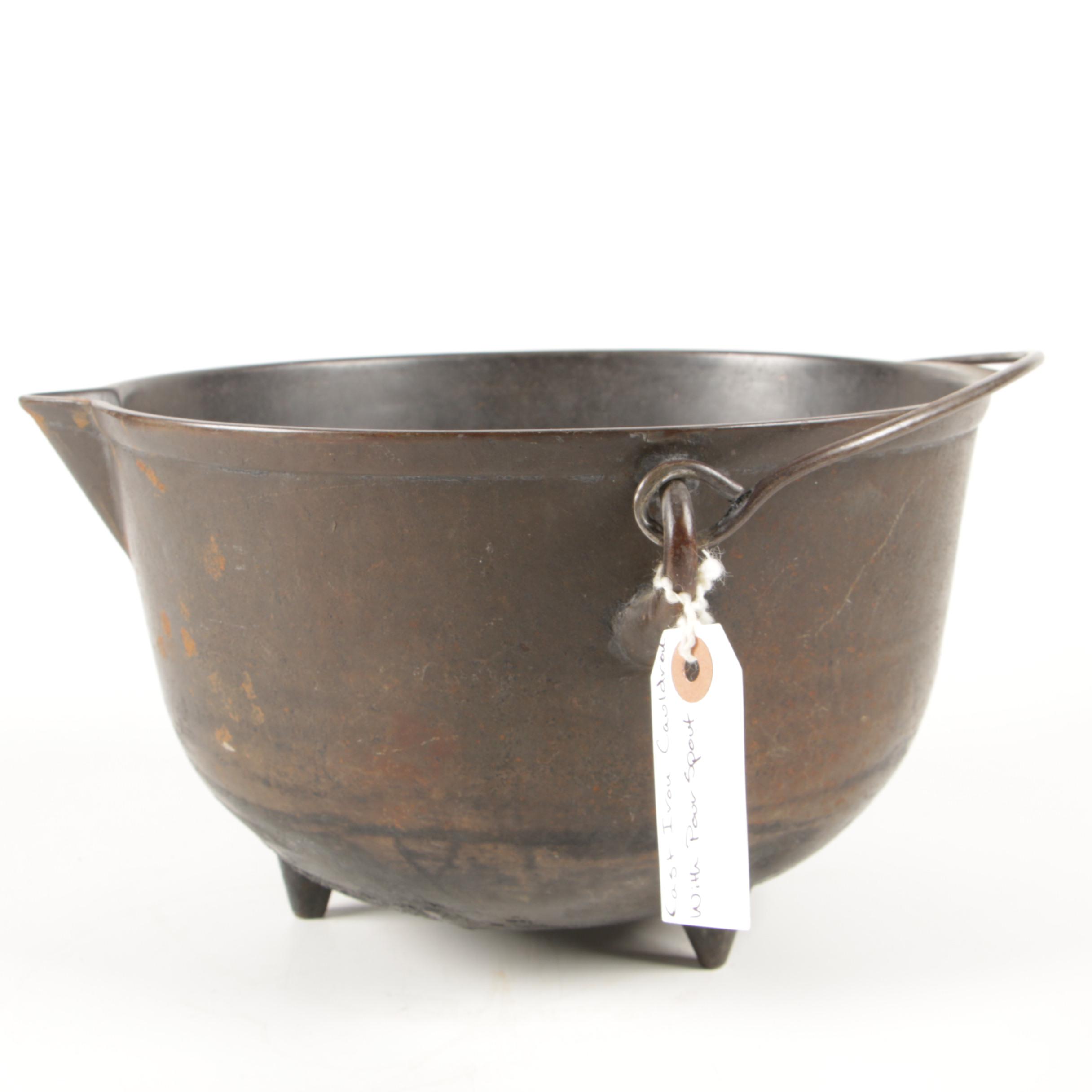 Footed Cast Iron Handled Cauldron with Pour Spout