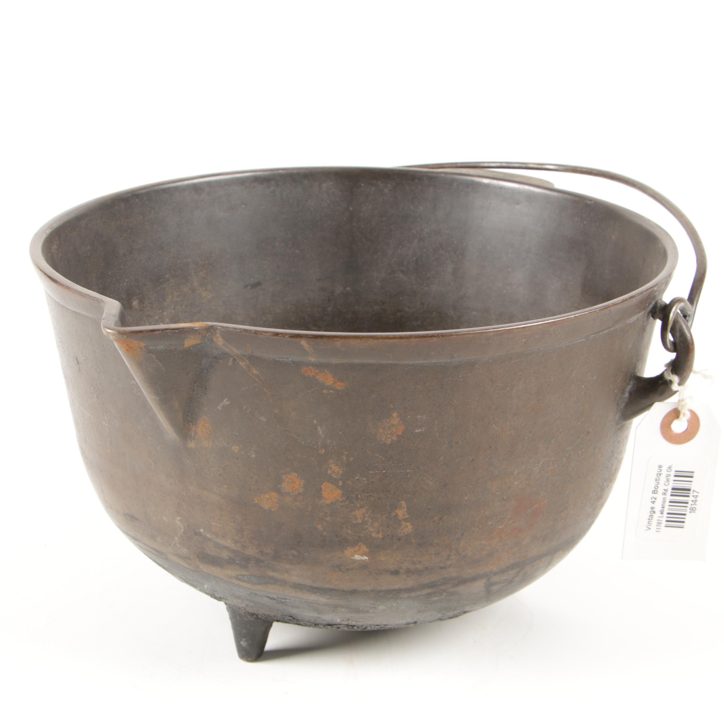 Footed Cast Iron Handled Cauldron with Pour Spout