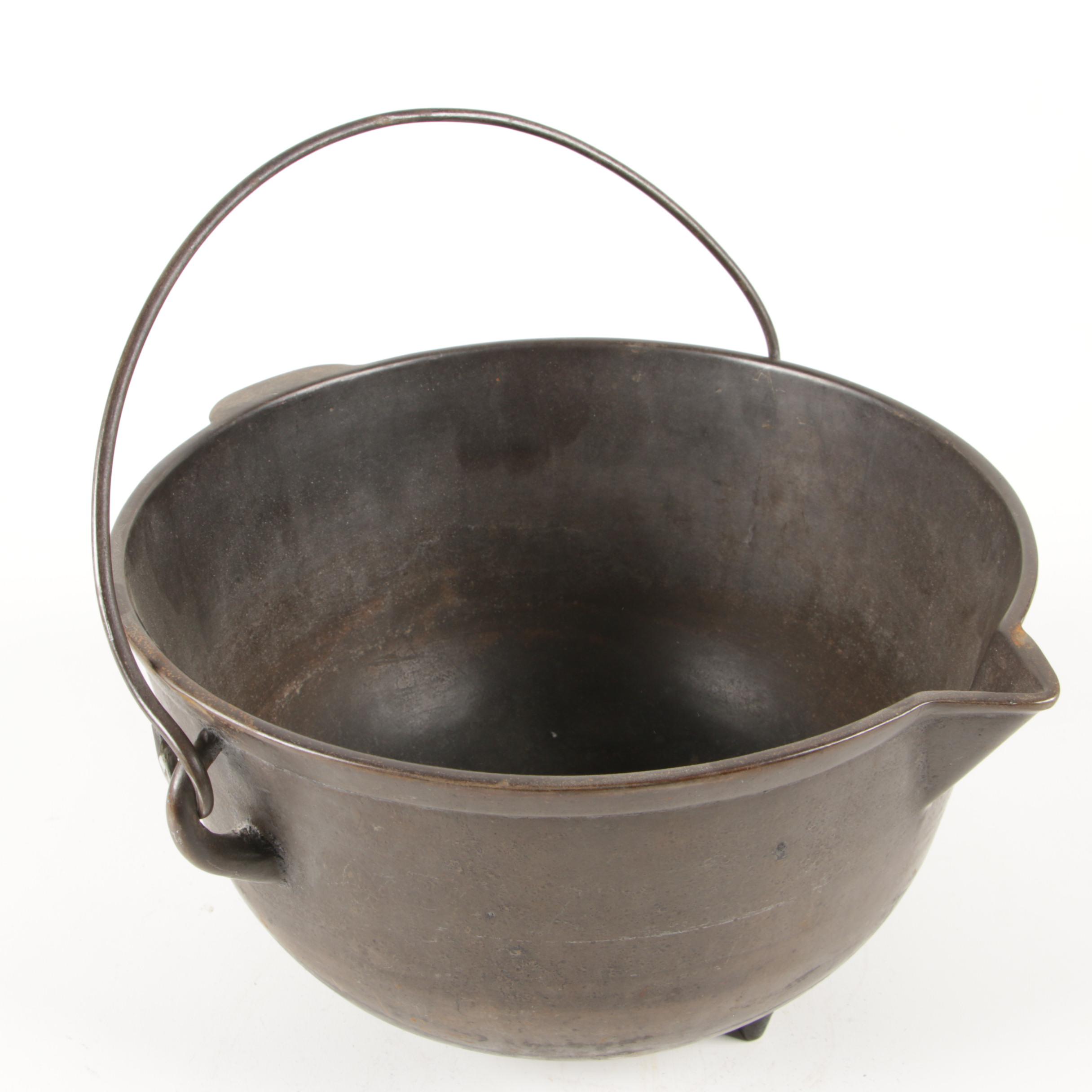 Footed Cast Iron Handled Cauldron with Pour Spout