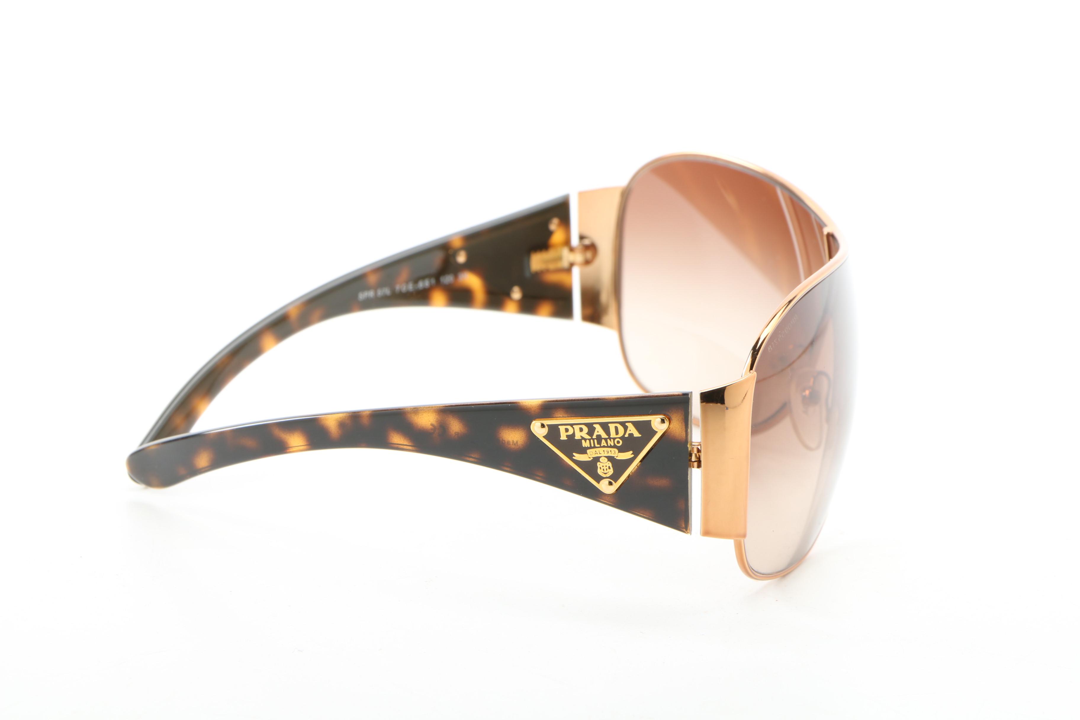 Prada SPR 57L Shield Sunglasses in Tortoise and Gold Tone