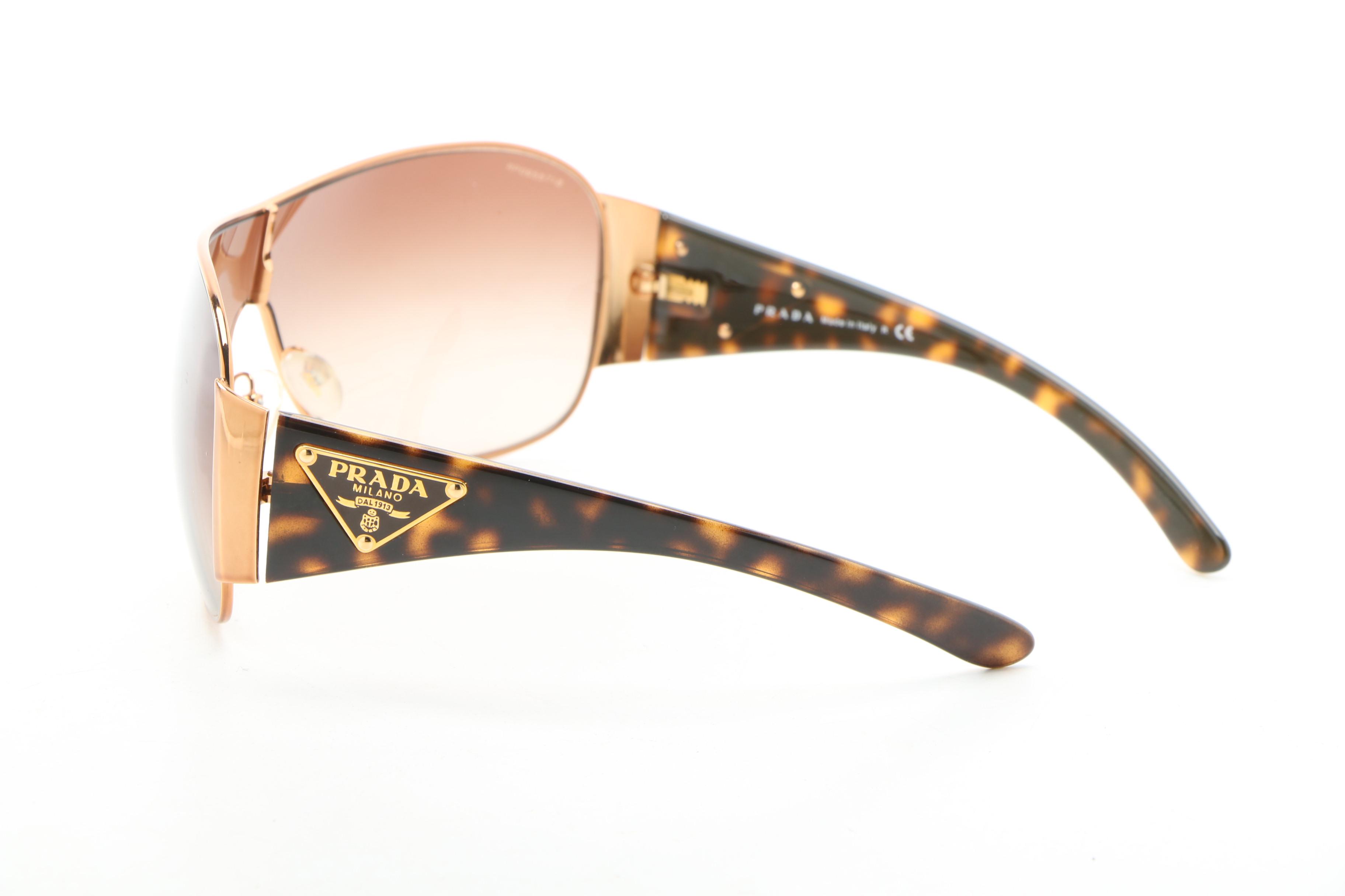 Prada SPR 57L Shield Sunglasses in Tortoise and Gold Tone