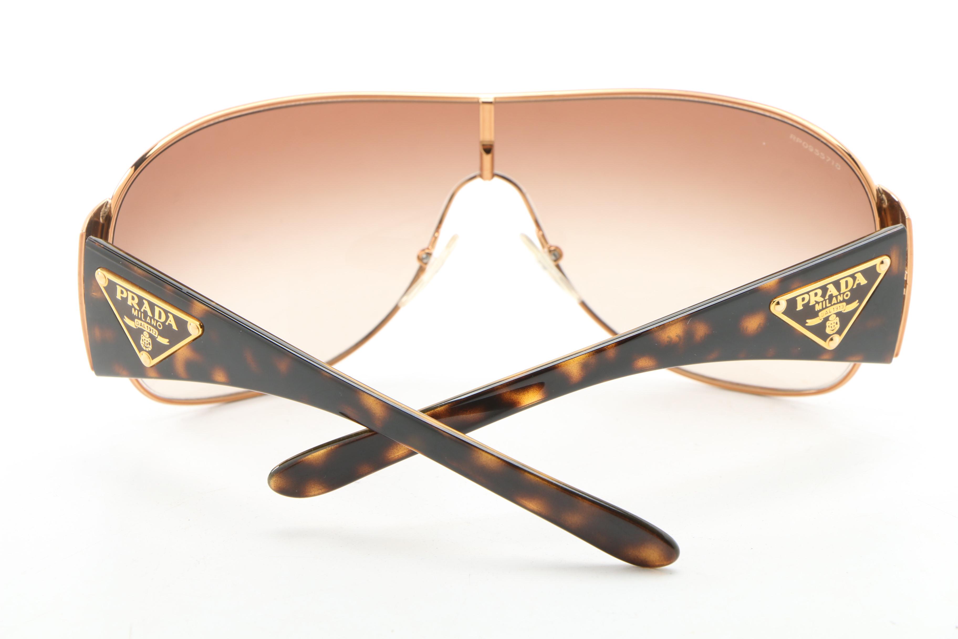Prada SPR 57L Shield Sunglasses in Tortoise and Gold Tone