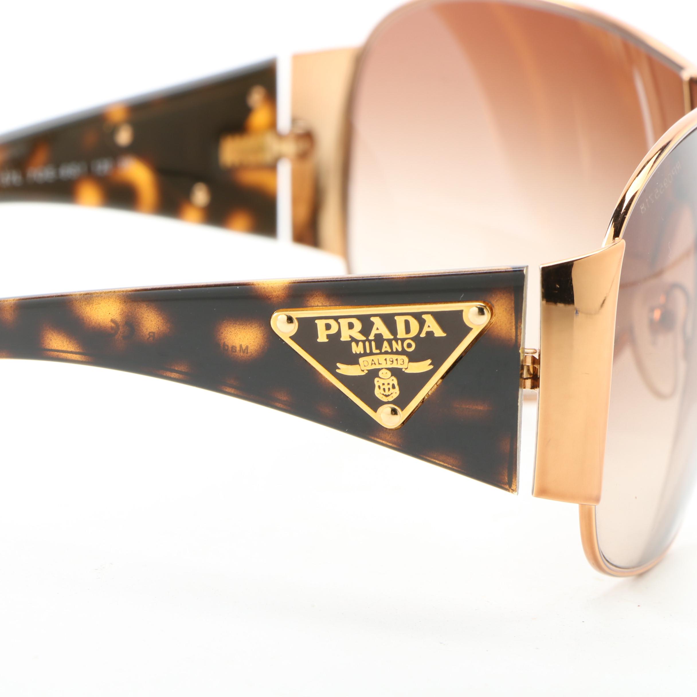 Prada SPR 57L Shield Sunglasses in Tortoise and Gold Tone