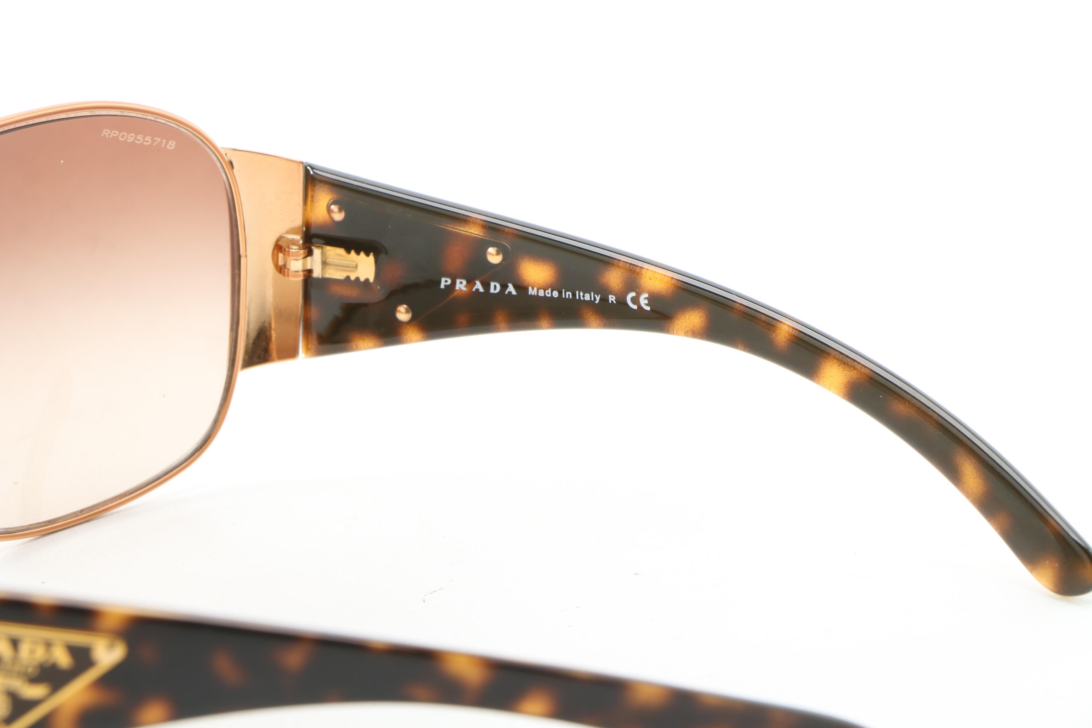 Prada SPR 57L Shield Sunglasses in Tortoise and Gold Tone