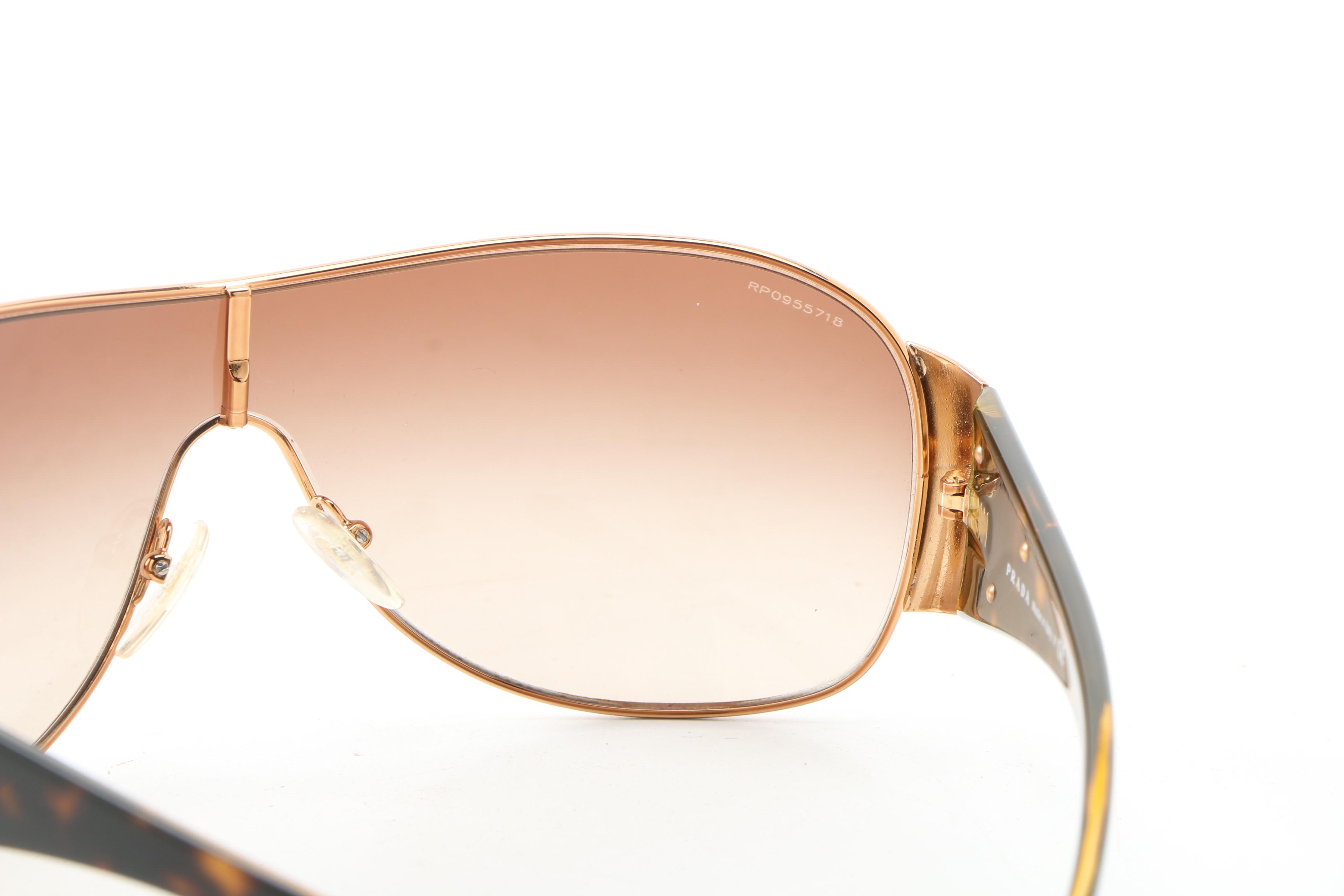 Prada SPR 57L Shield Sunglasses in Tortoise and Gold Tone