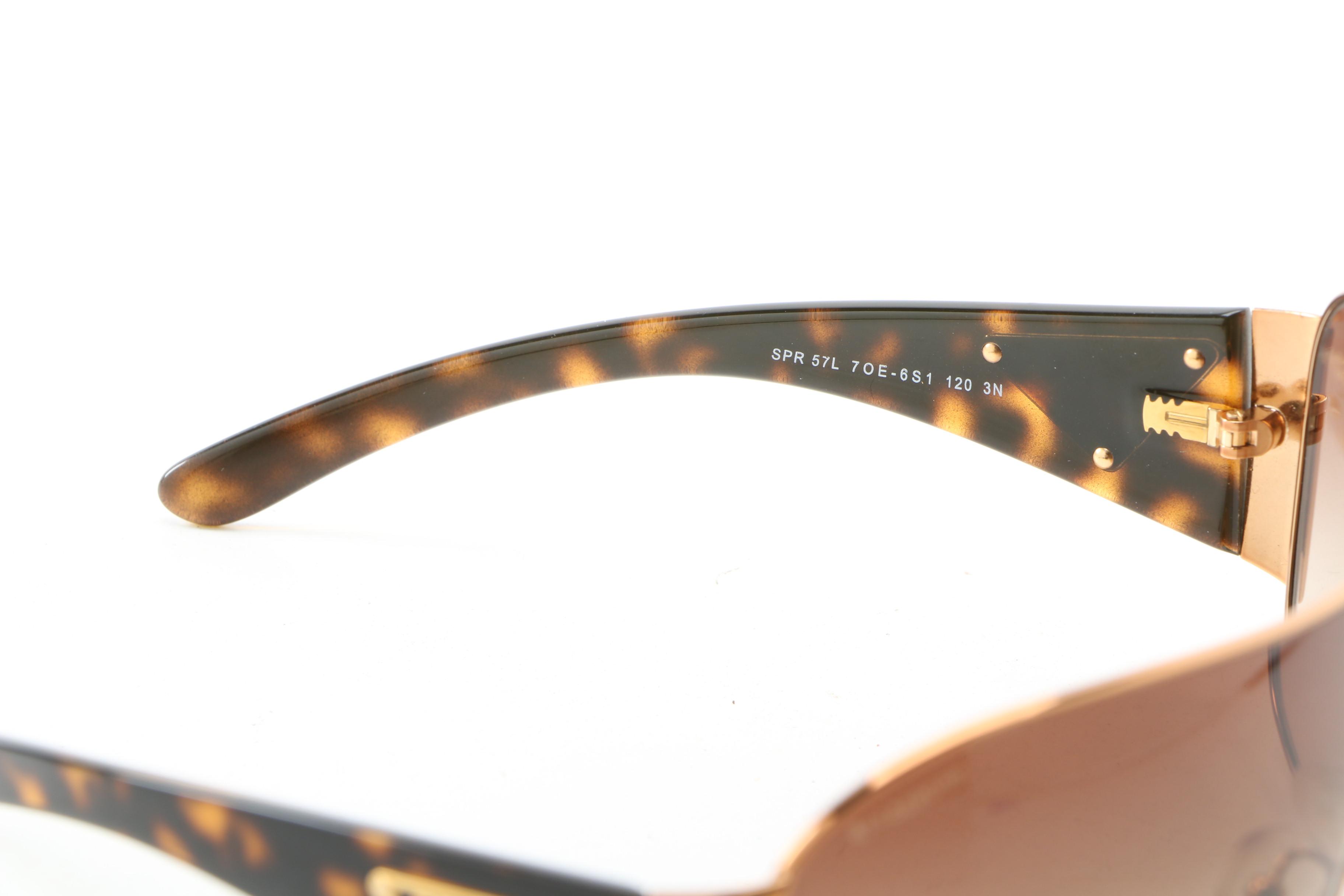 Prada SPR 57L Shield Sunglasses in Tortoise and Gold Tone