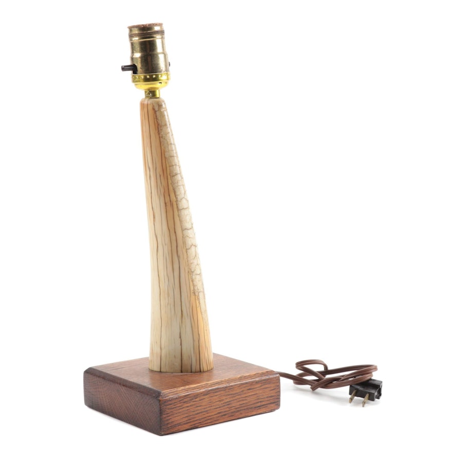 Alaskan Walrus Tusk and Oak Table Lamp, 1931