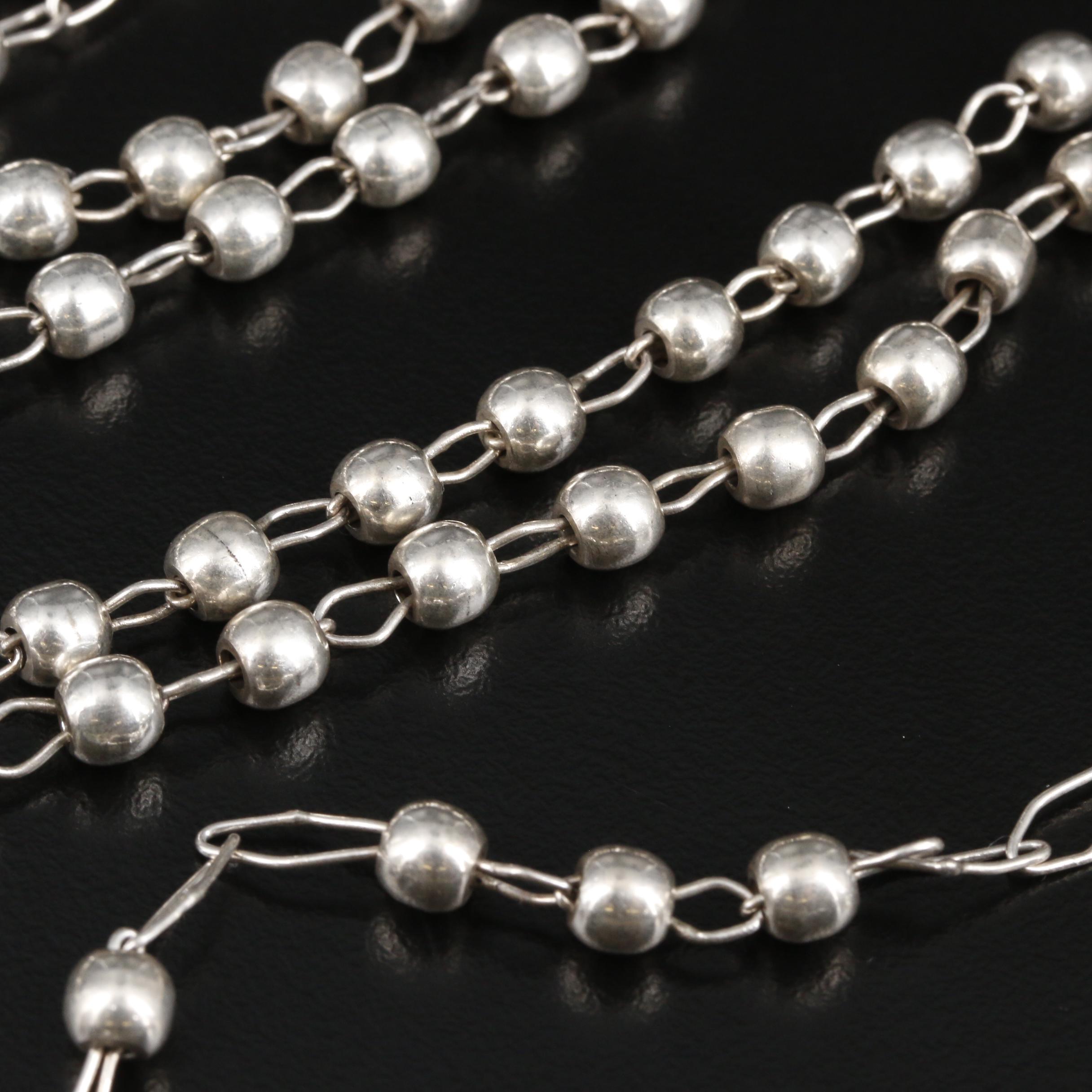 Mexican Sterling Silver Cross Rosary Bead Necklace