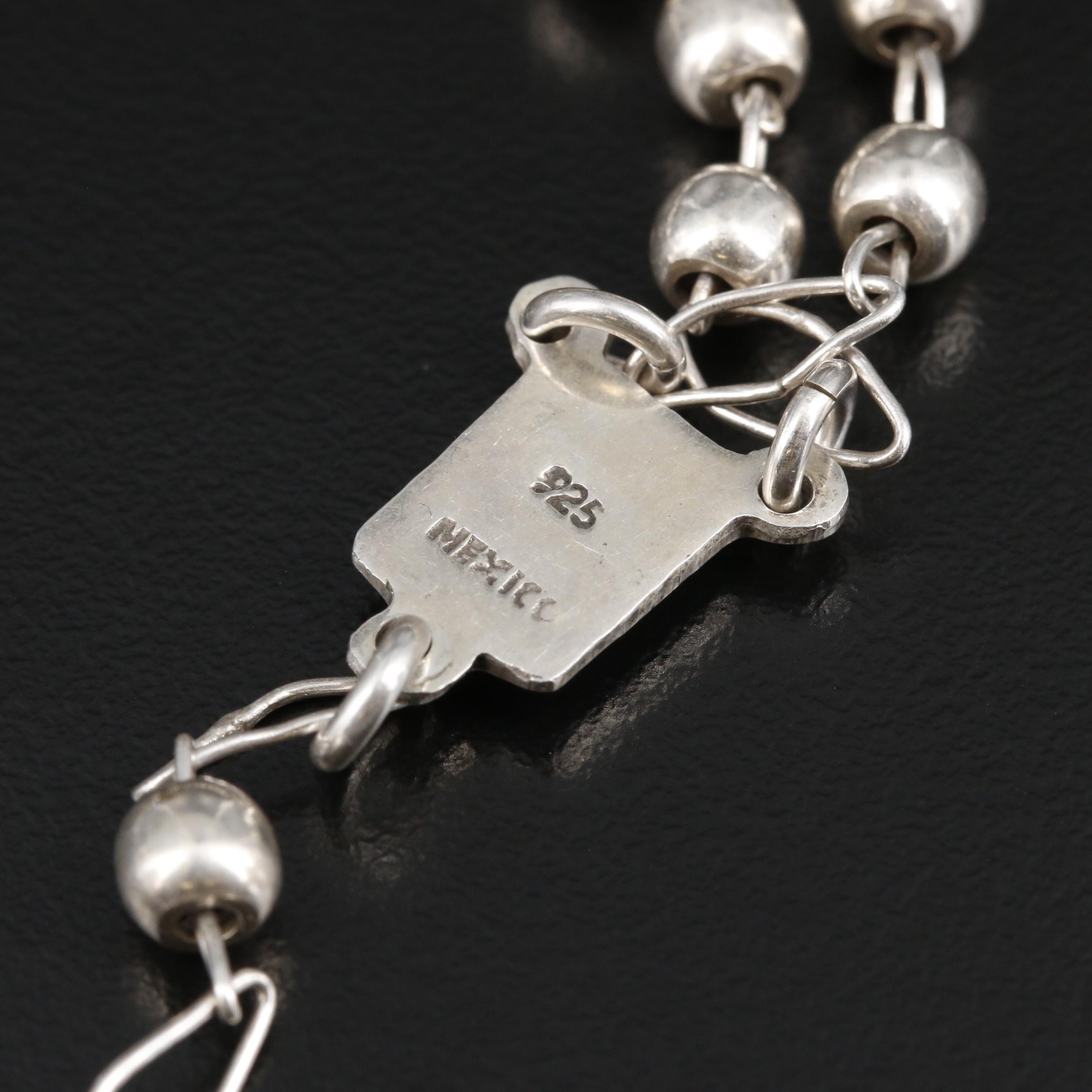 Mexican Sterling Silver Cross Rosary Bead Necklace