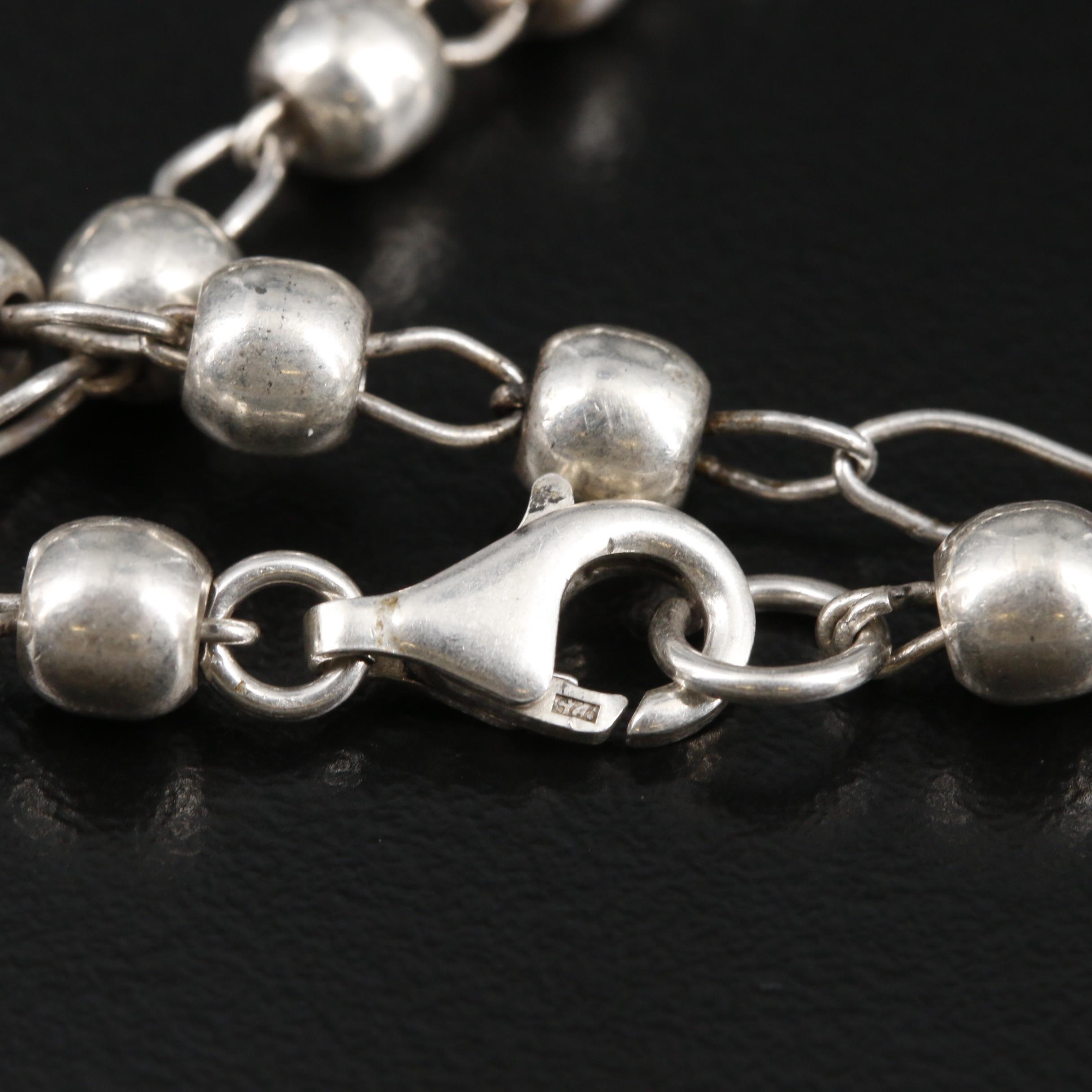 Mexican Sterling Silver Cross Rosary Bead Necklace