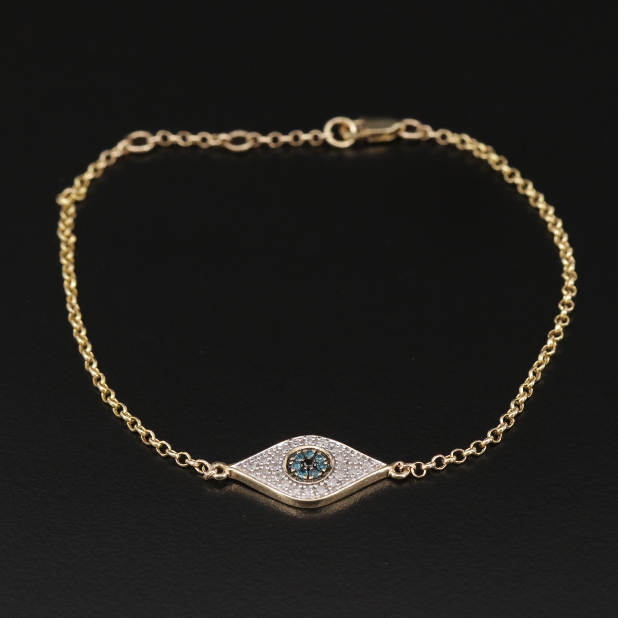 14K Yellow Gold Diamond Evil Eye Bracelet