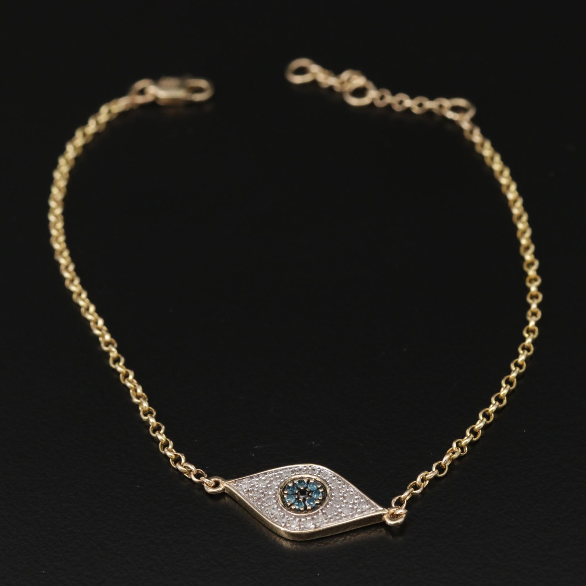 14K Yellow Gold Diamond Evil Eye Bracelet