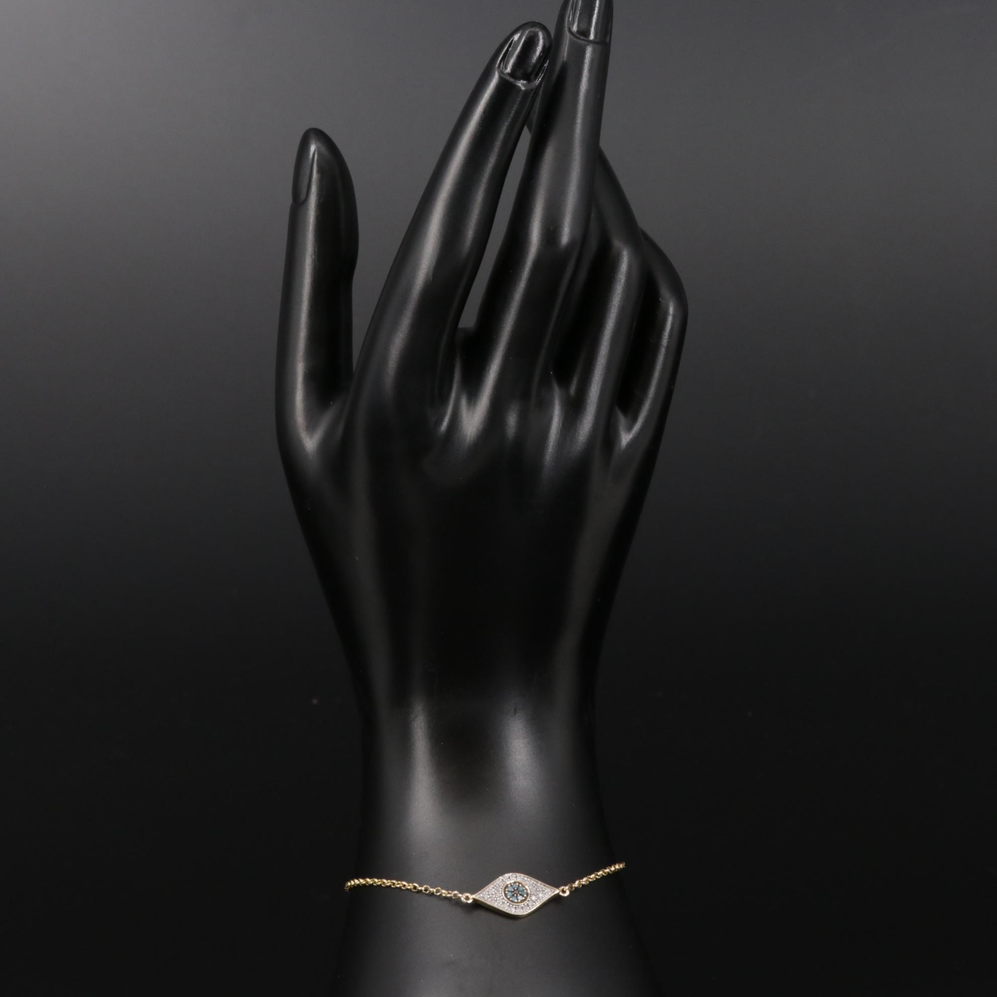14K Yellow Gold Diamond Evil Eye Bracelet