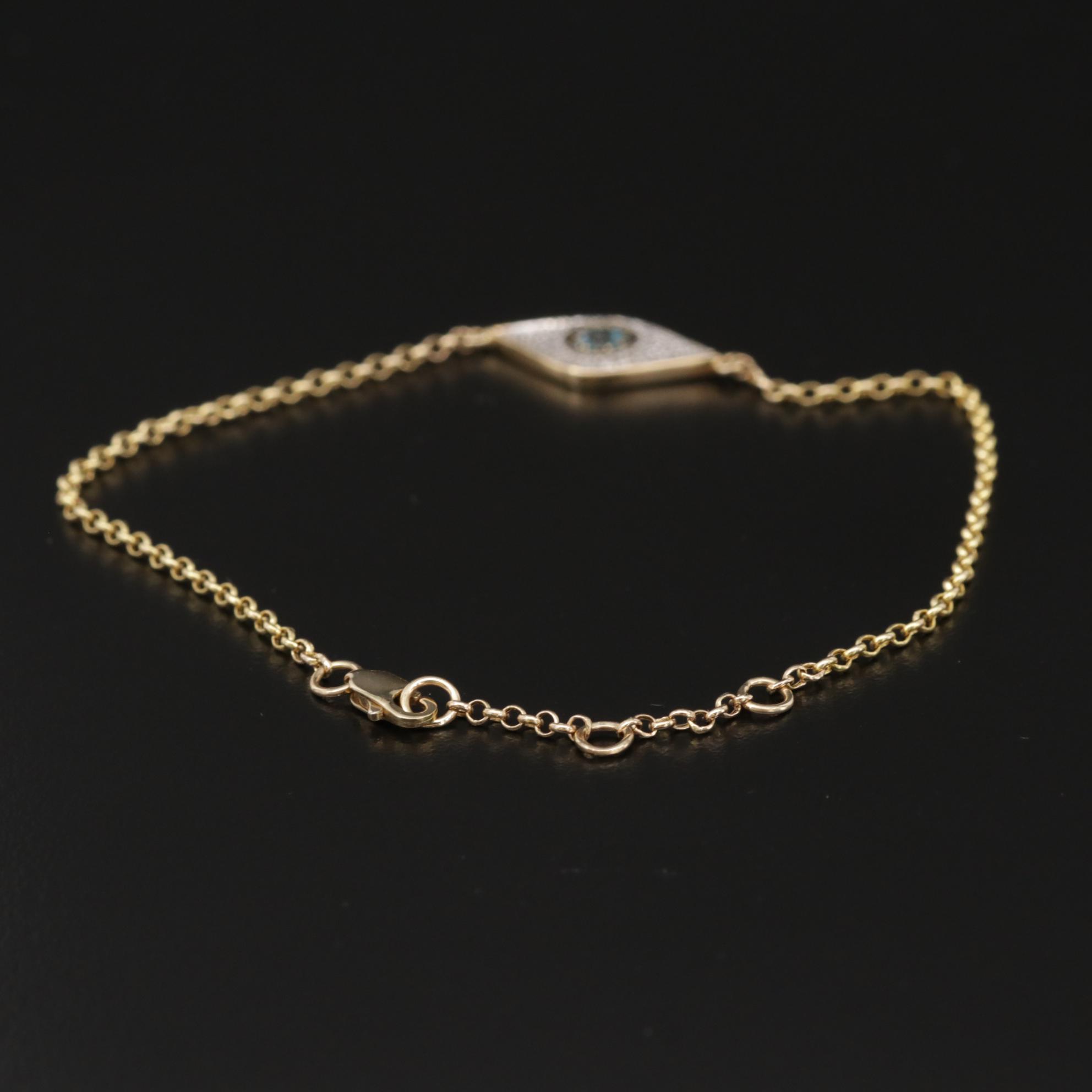 14K Yellow Gold Diamond Evil Eye Bracelet
