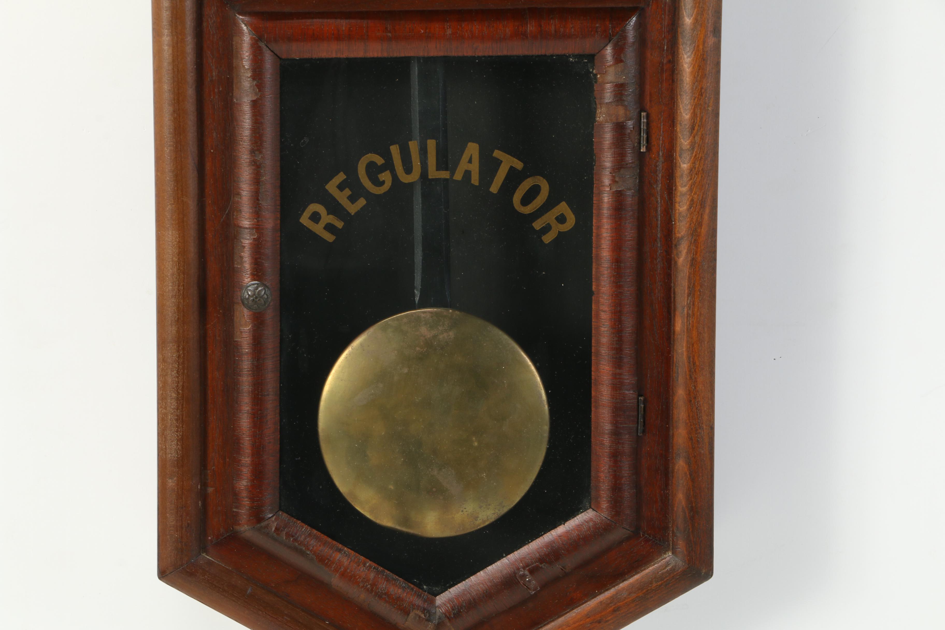 New Haven Clock Co. Walnut Veneer Regulator Clock