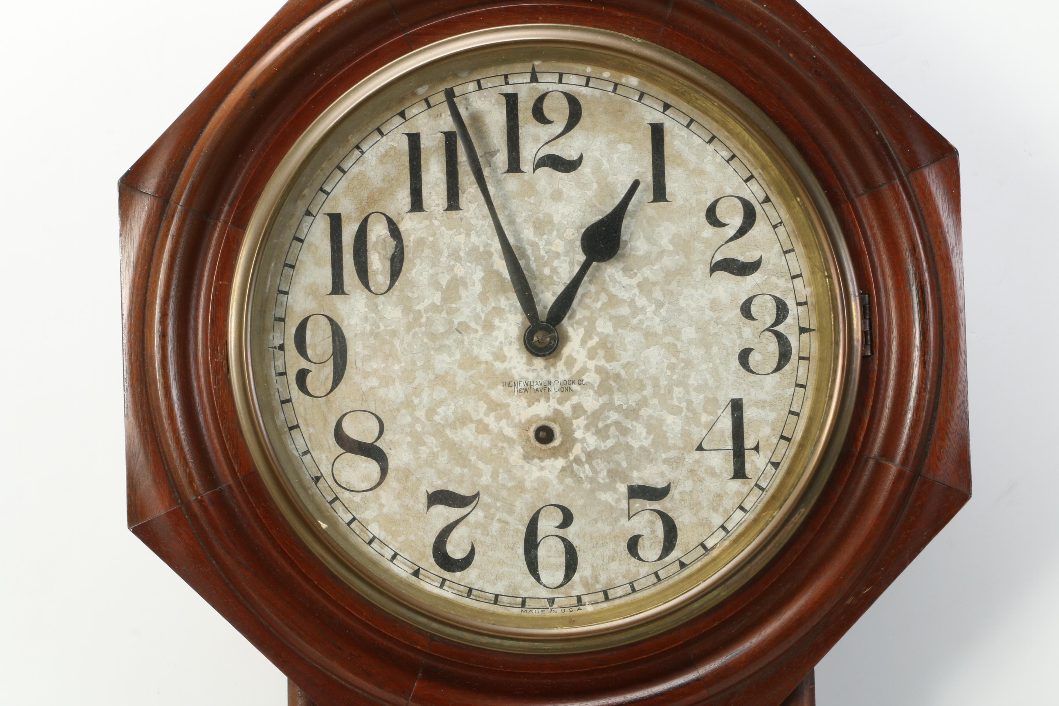 New Haven Clock Co. Walnut Veneer Regulator Clock