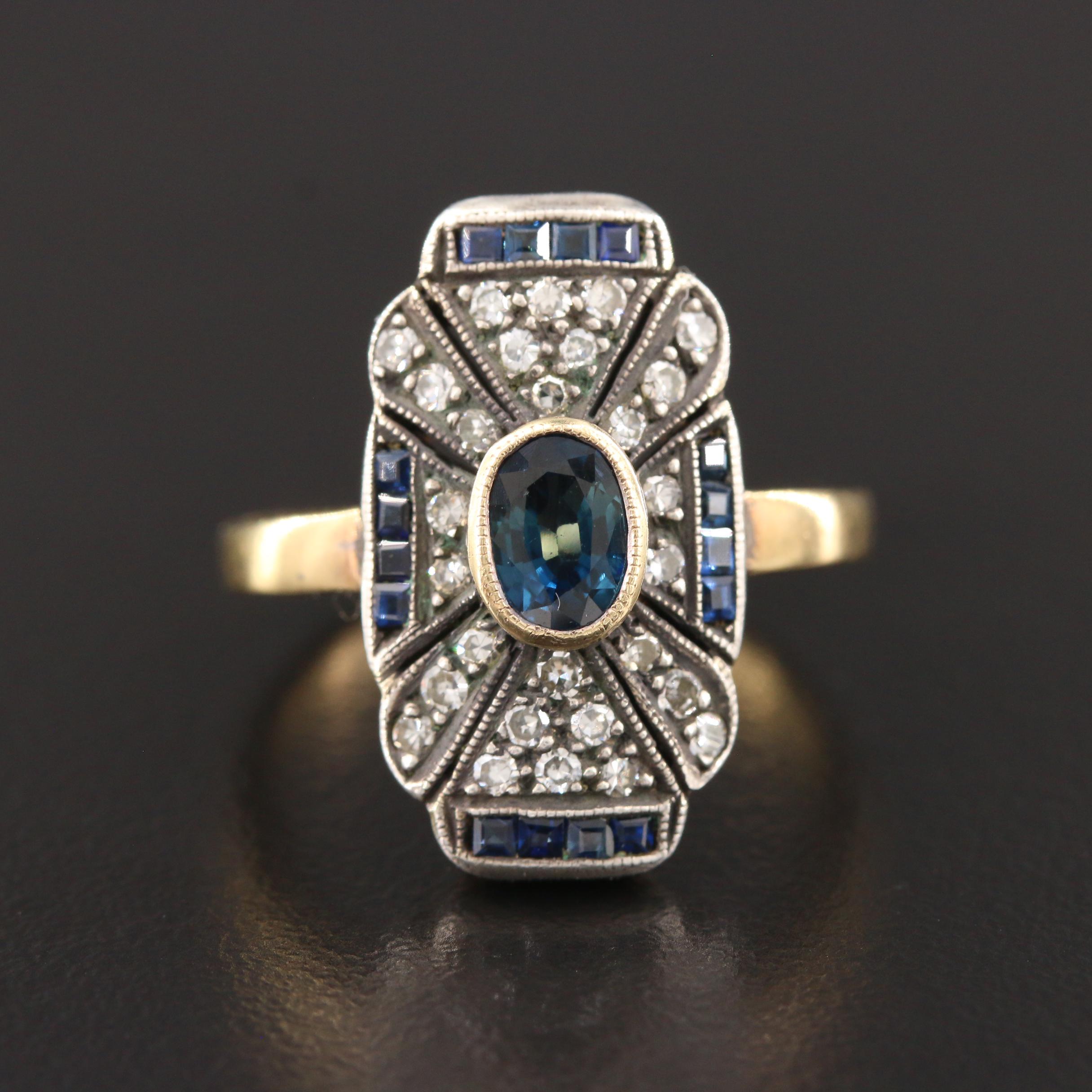 Vintage Gasia 18K Yellow Gold Sapphire and Diamond Ring with Sterling Accent