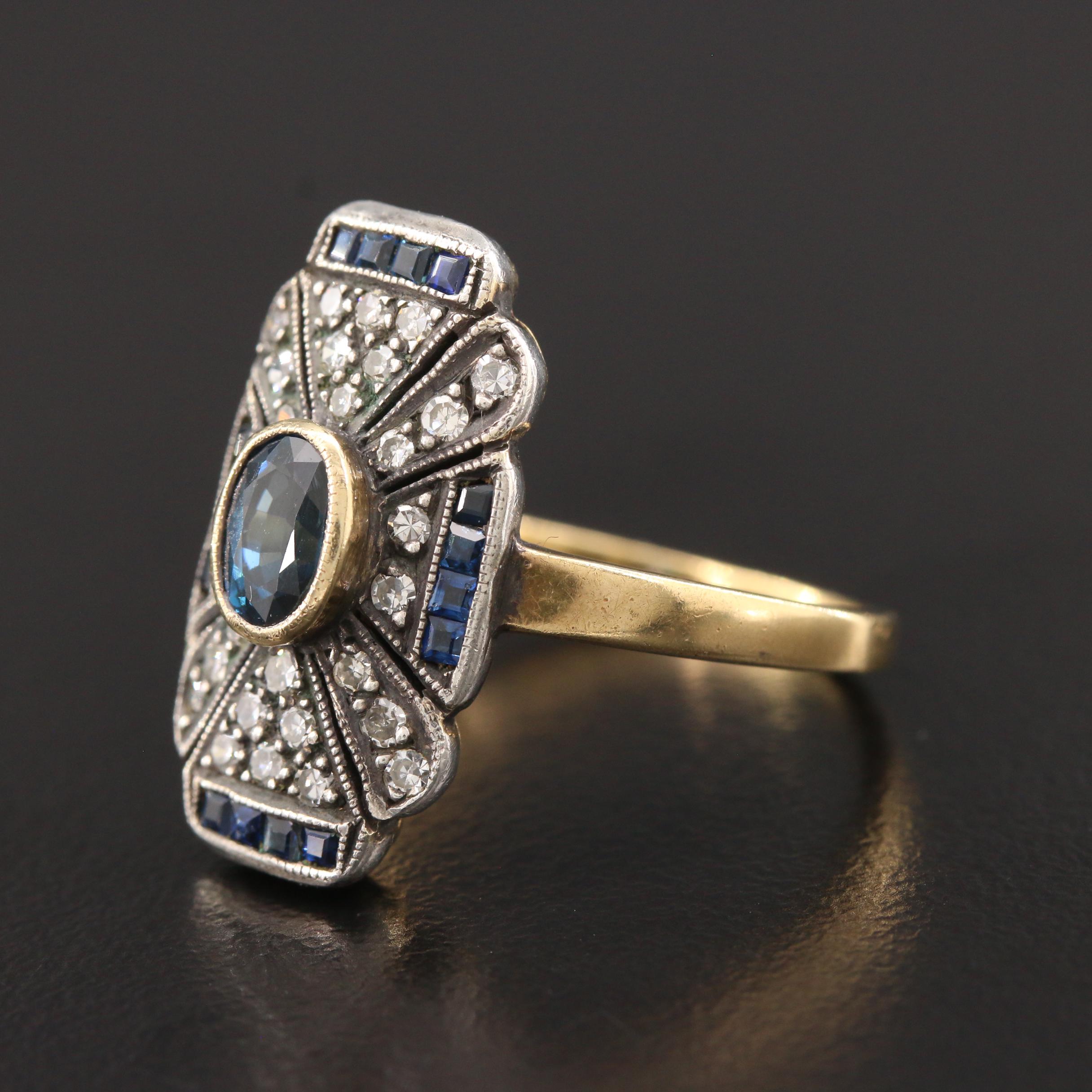 Vintage Gasia 18K Yellow Gold Sapphire and Diamond Ring with Sterling Accent