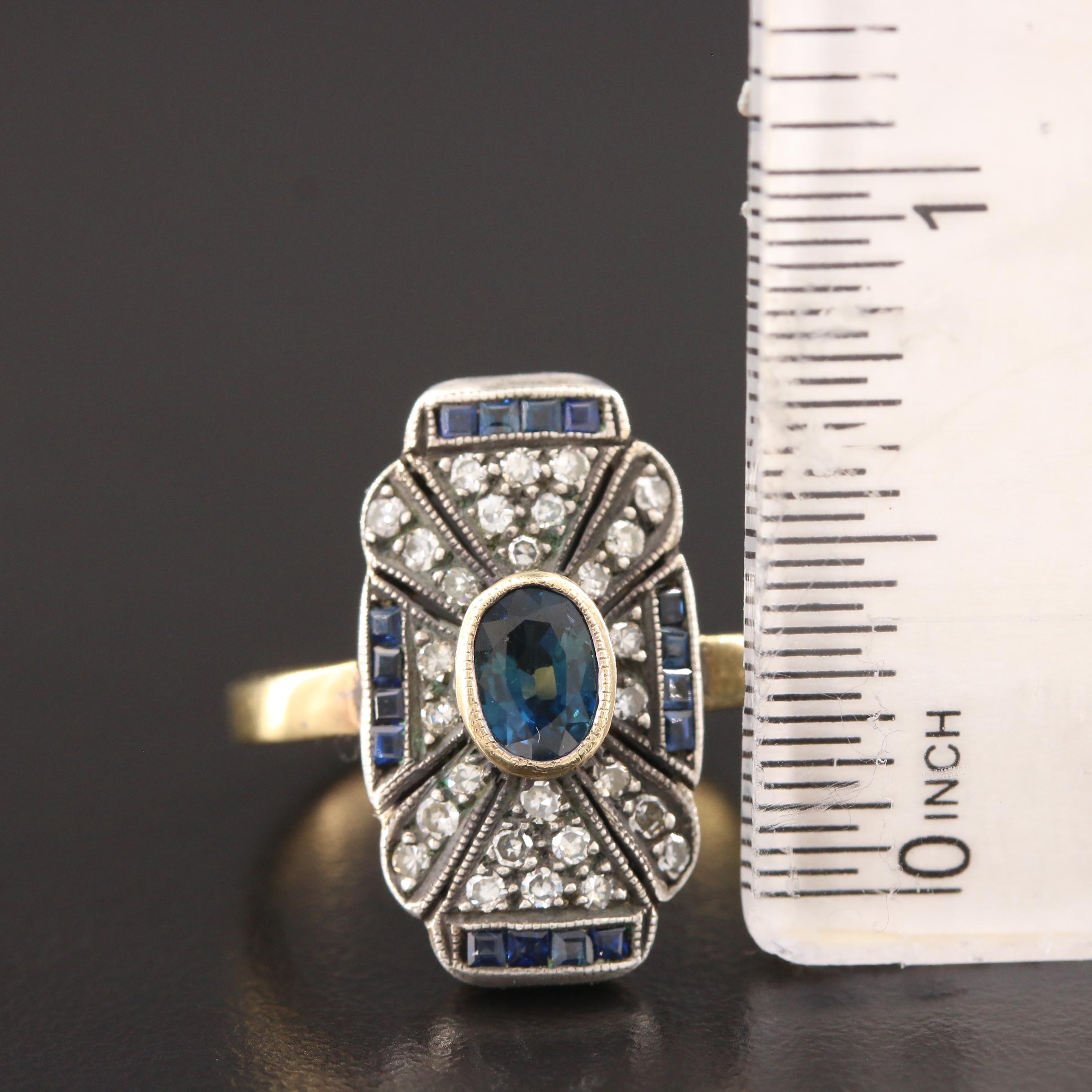 Vintage Gasia 18K Yellow Gold Sapphire and Diamond Ring with Sterling Accent