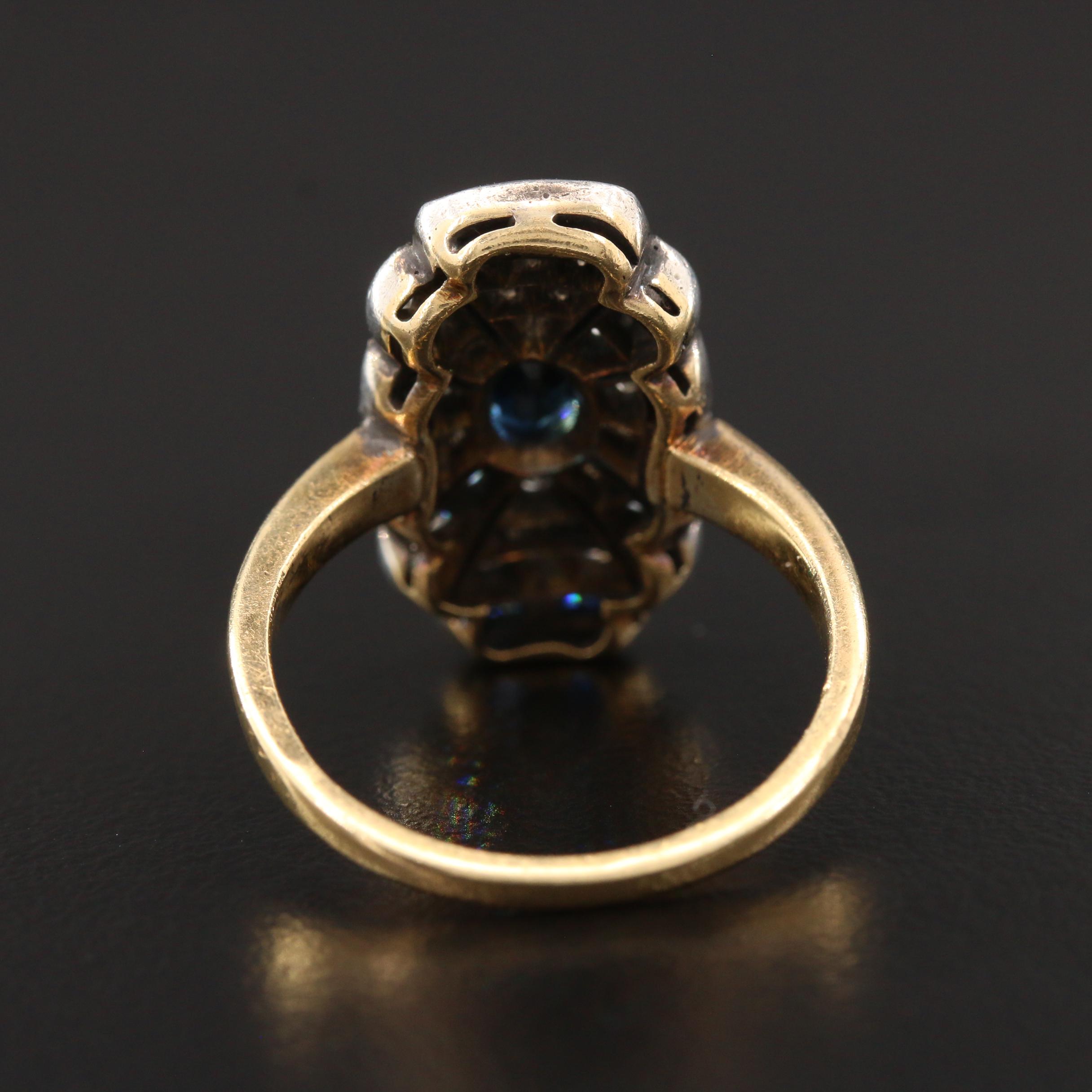 Vintage Gasia 18K Yellow Gold Sapphire and Diamond Ring with Sterling Accent