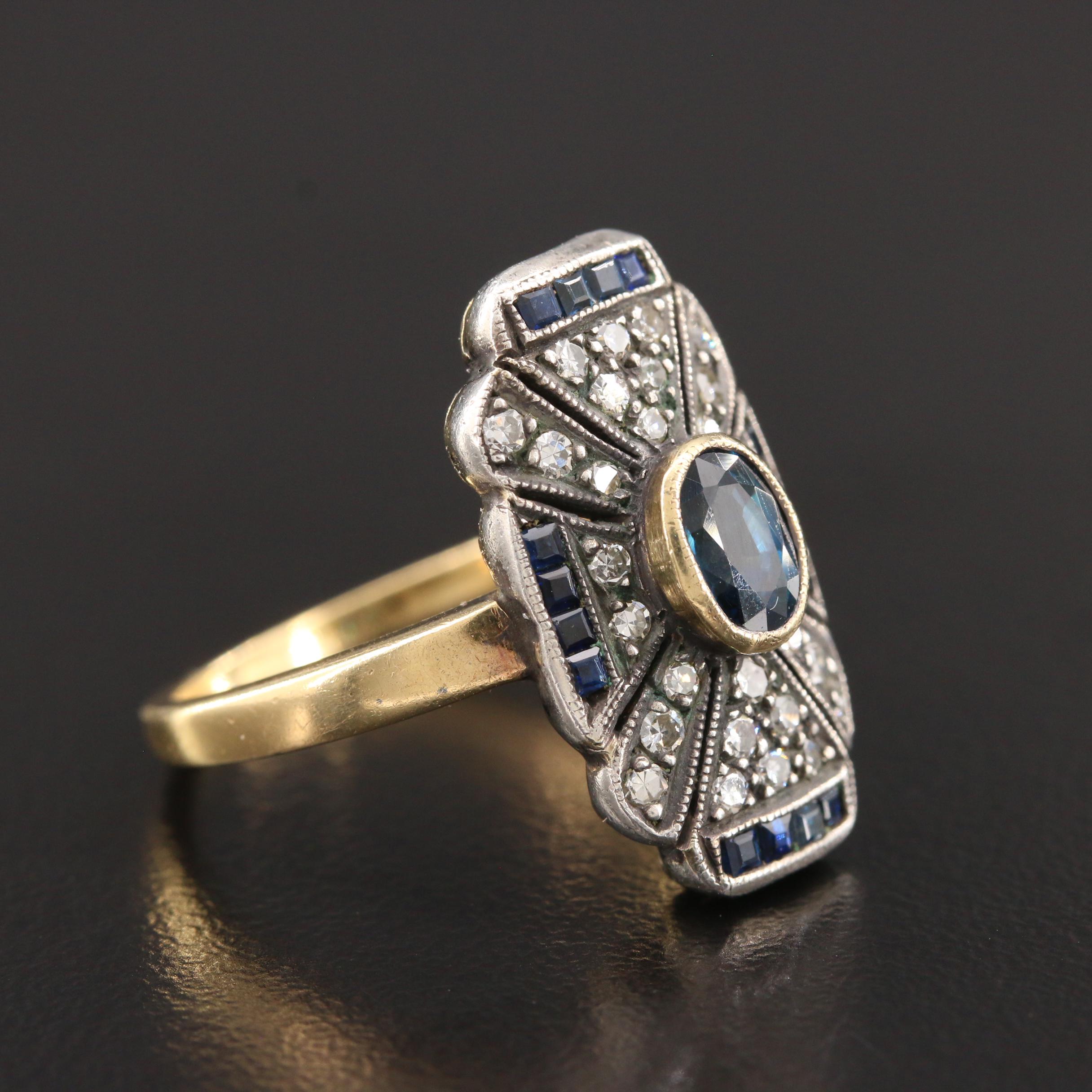 Vintage Gasia 18K Yellow Gold Sapphire and Diamond Ring with Sterling Accent